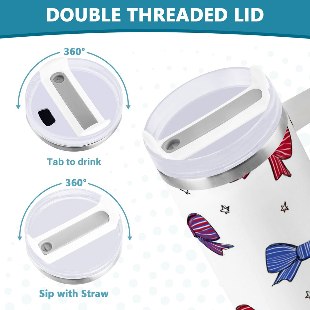 30 oz Insulated Stainless Steel Tumbler Double Wall Stainless Steel Tumbler with 2-Way Drinking Red and Blue Stripe Bows - C6TL