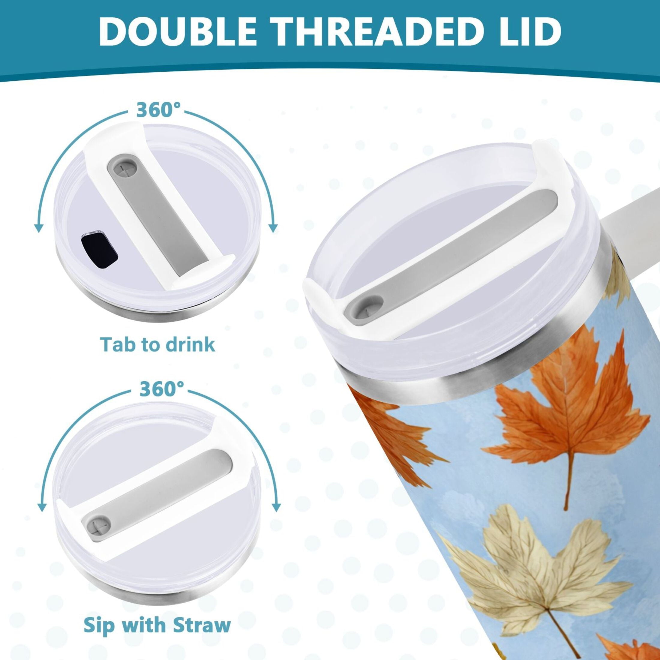 30 oz Insulated Stainless Steel Tumbler Double Wall Stainless Steel Tumbler with 2-Way Drinking Autumn Maple Leaves - SU3H