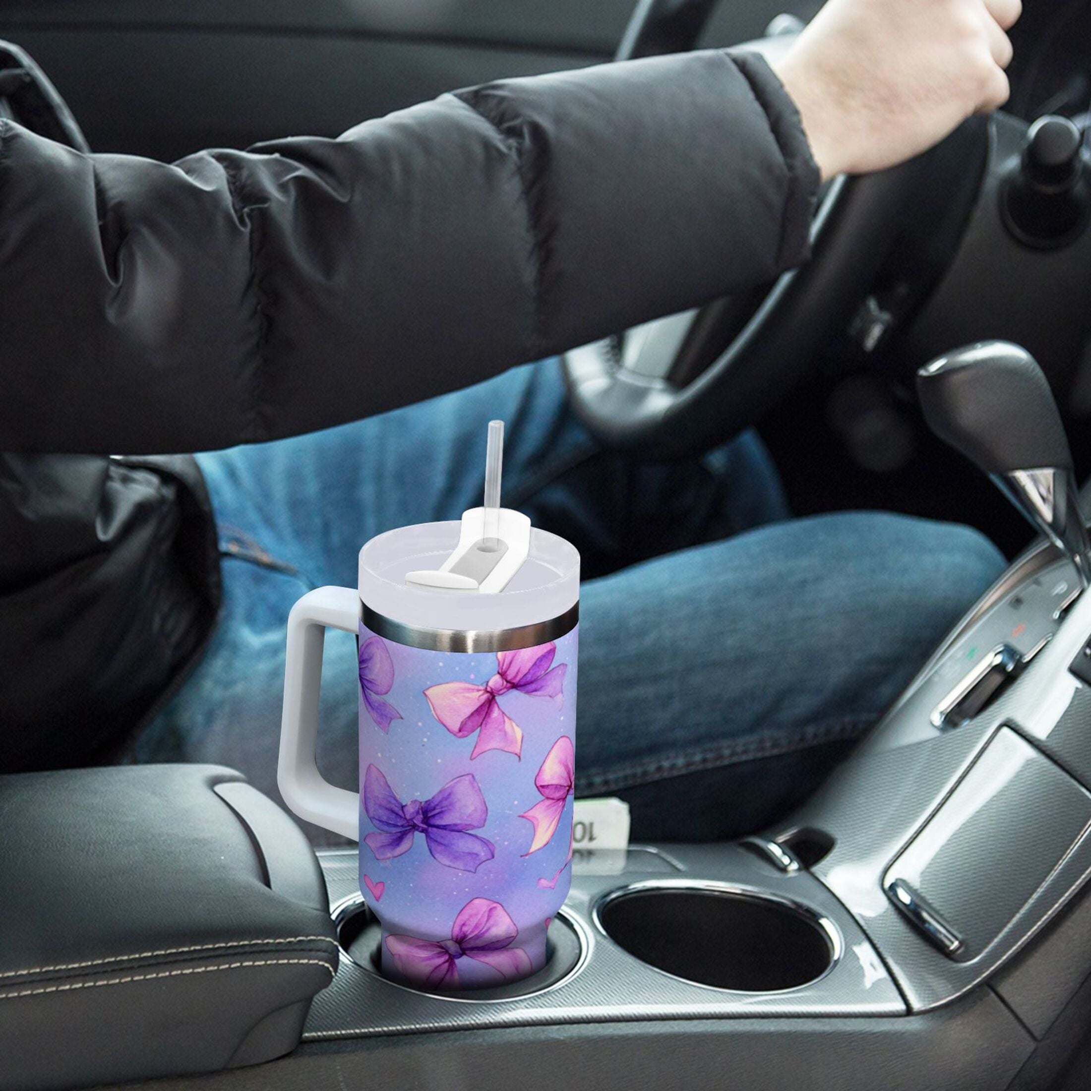 30 oz Insulated Stainless Steel Tumbler Double Wall Stainless Steel Tumbler with 2-Way Drinking Watercolor Bows Pattern - JGDY