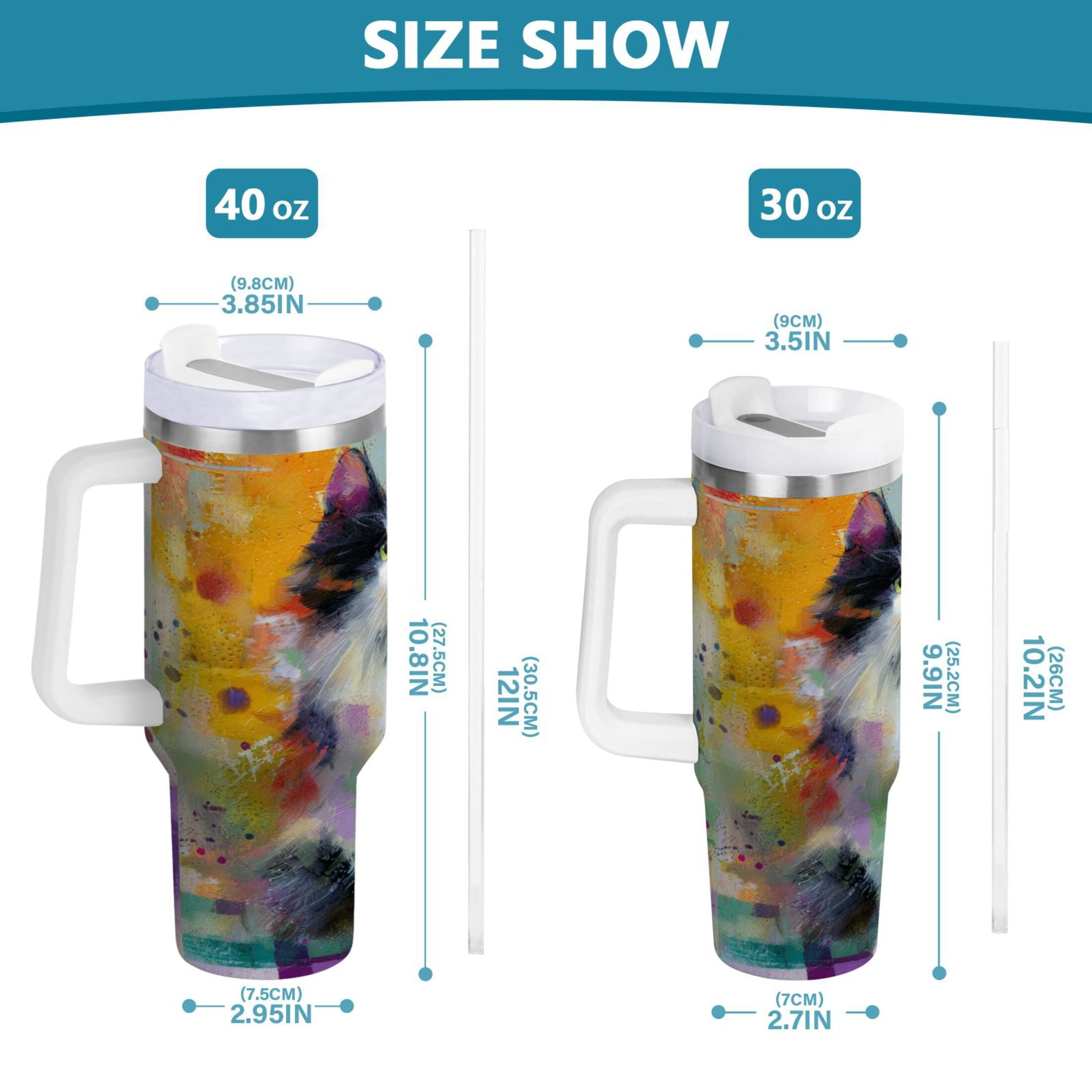 30 oz Insulated Stainless Steel Tumbler Double Wall Stainless Steel Tumbler with 2-Way Drinking Charming Hairy Cat - S3VA