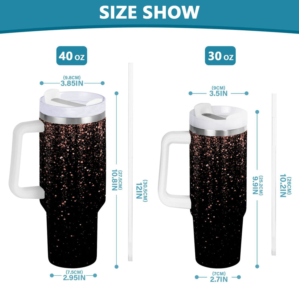 40 oz Insulated Stainless Steel Tumbler Double Wall Stainless Steel Tumbler with 2-Way Drinking Rose Gold Glitter - FCXO