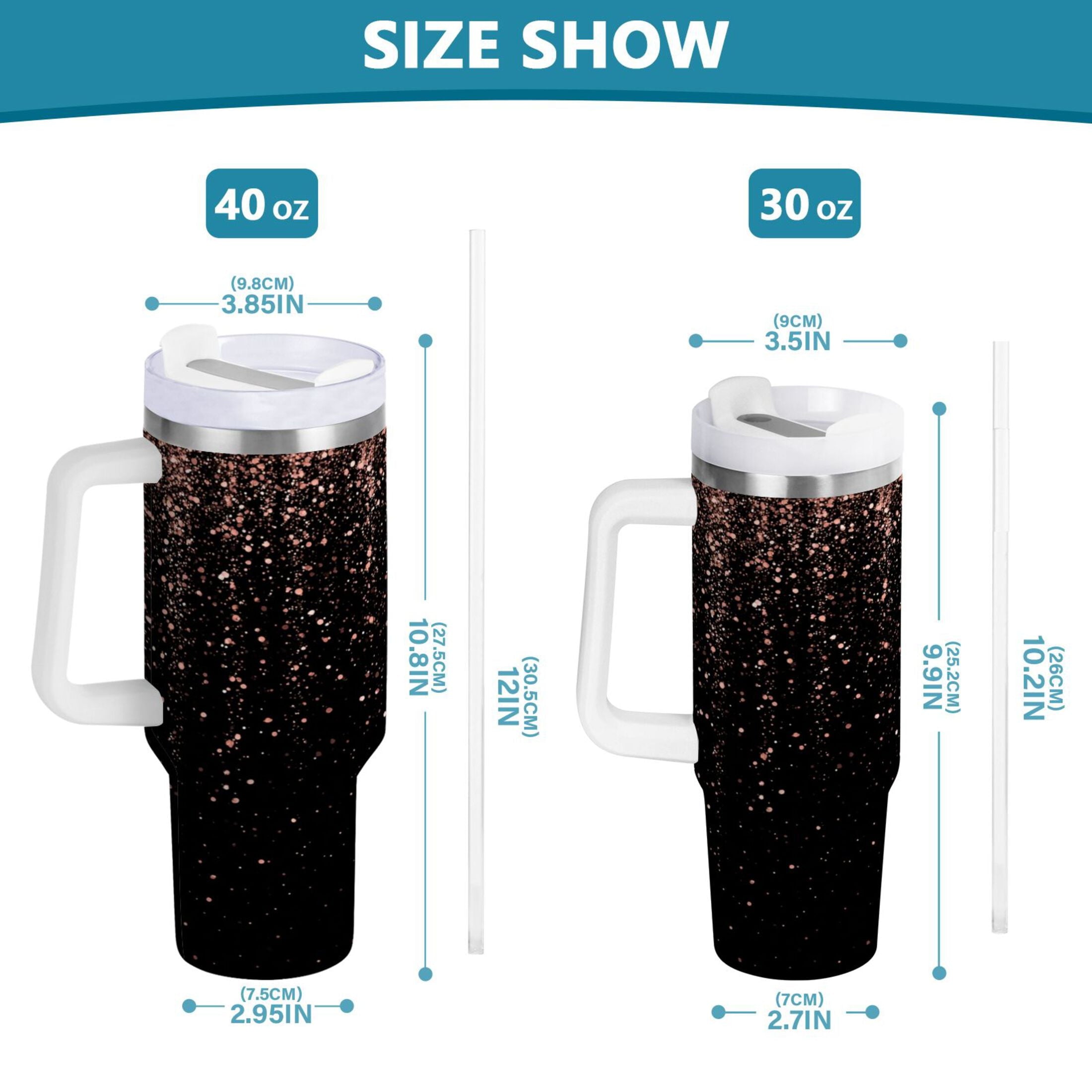 40 oz Insulated Stainless Steel Tumbler Double Wall Stainless Steel Tumbler with 2-Way Drinking Rose Gold Glitter - FCXO