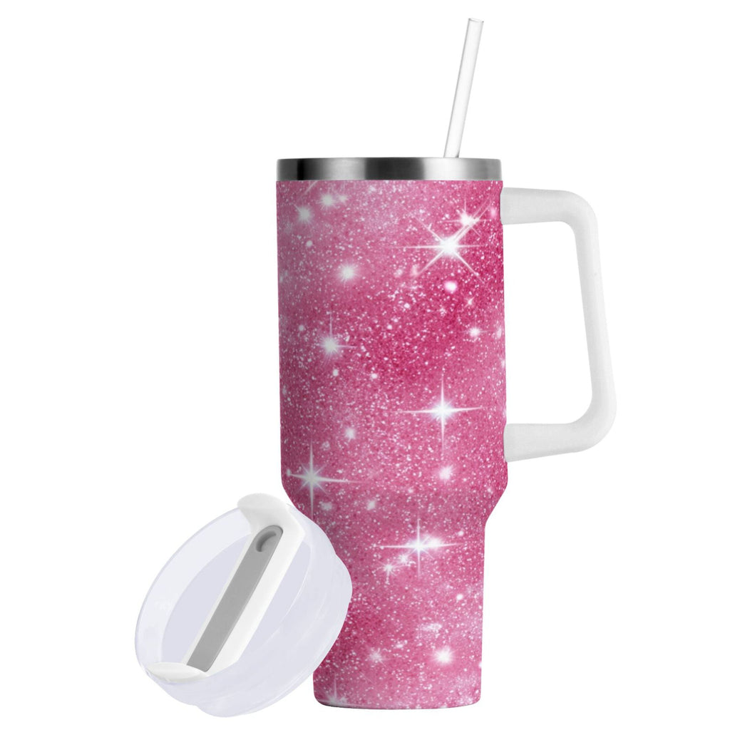 40 oz Insulated Stainless Steel Tumbler Double Wall Stainless Steel Tumbler with 2-Way Drinking Pink Glitter Background - XXJ6