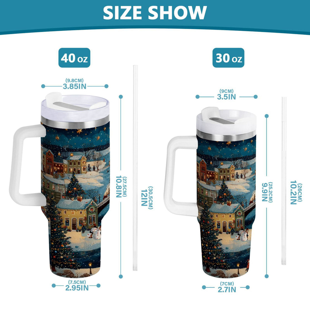 30 oz Insulated Stainless Steel Tumbler Double Wall Stainless Steel Tumbler with 2-Way Drinking Whimsical Christmas Scene - 3D9Z