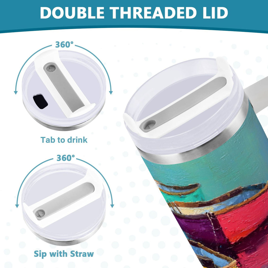 30 oz Insulated Stainless Steel Tumbler Double Wall Stainless Steel Tumbler with 2-Way Drinking Colorful Row Boats - J51Q