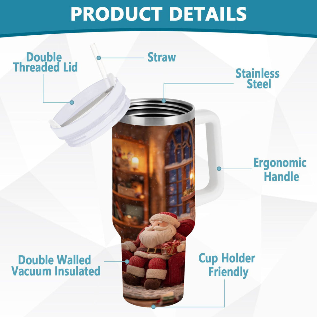 40 oz Insulated Stainless Steel Tumbler Double Wall Stainless Steel Tumbler with 2-Way Drinking Sitting Santa Claus - SRJP