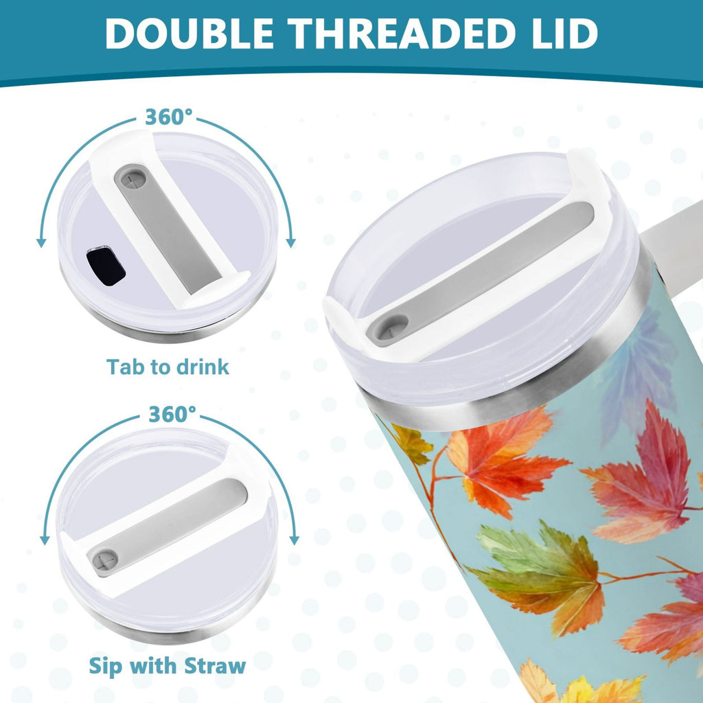 30 oz Insulated Stainless Steel Tumbler Double Wall Stainless Steel Tumbler with 2-Way Drinking Colorful Autumn Maple Leaves - WHKK