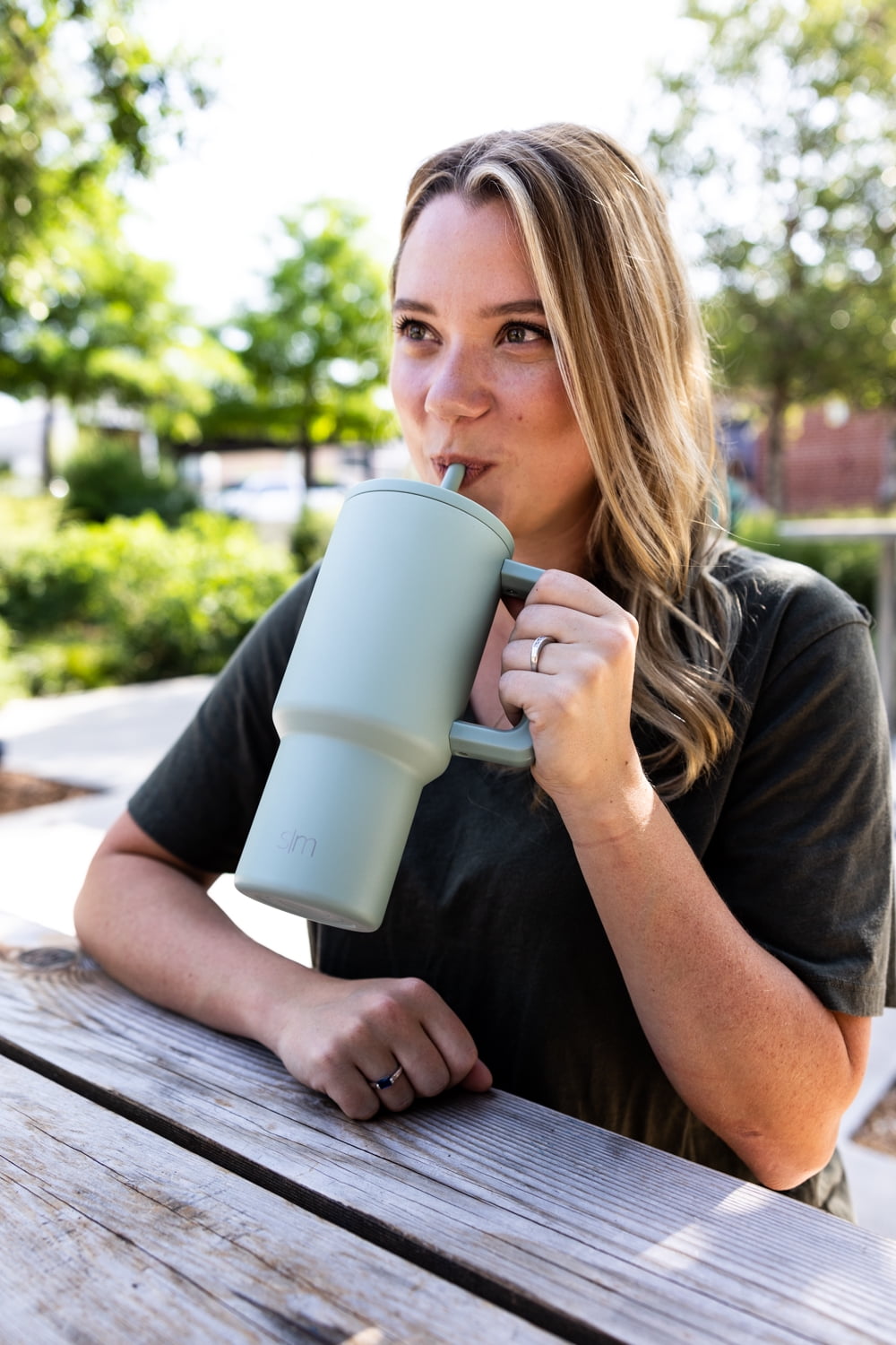 Simple Modern 30 fl oz Insulated Stainless Steel Trek Tumbler with Straw Lid | Seaglass Sage and Cream Checkmate - B21Q