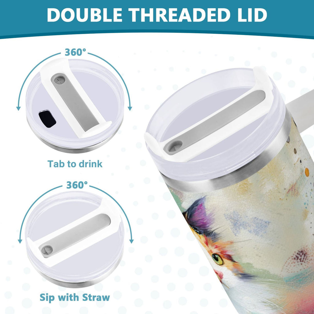 30 oz Insulated Stainless Steel Tumbler Double Wall Stainless Steel Tumbler with 2-Way Drinking Charming Hairy Cat - S3VA