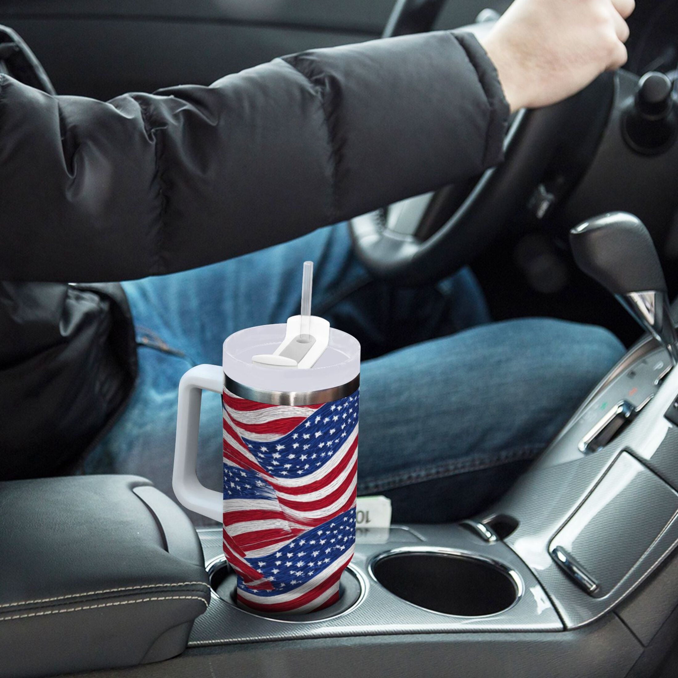 30 oz Insulated Stainless Steel Tumbler Double Wall Stainless Steel Tumbler with 2-Way Drinking Flags Wave Pattern - F6YR