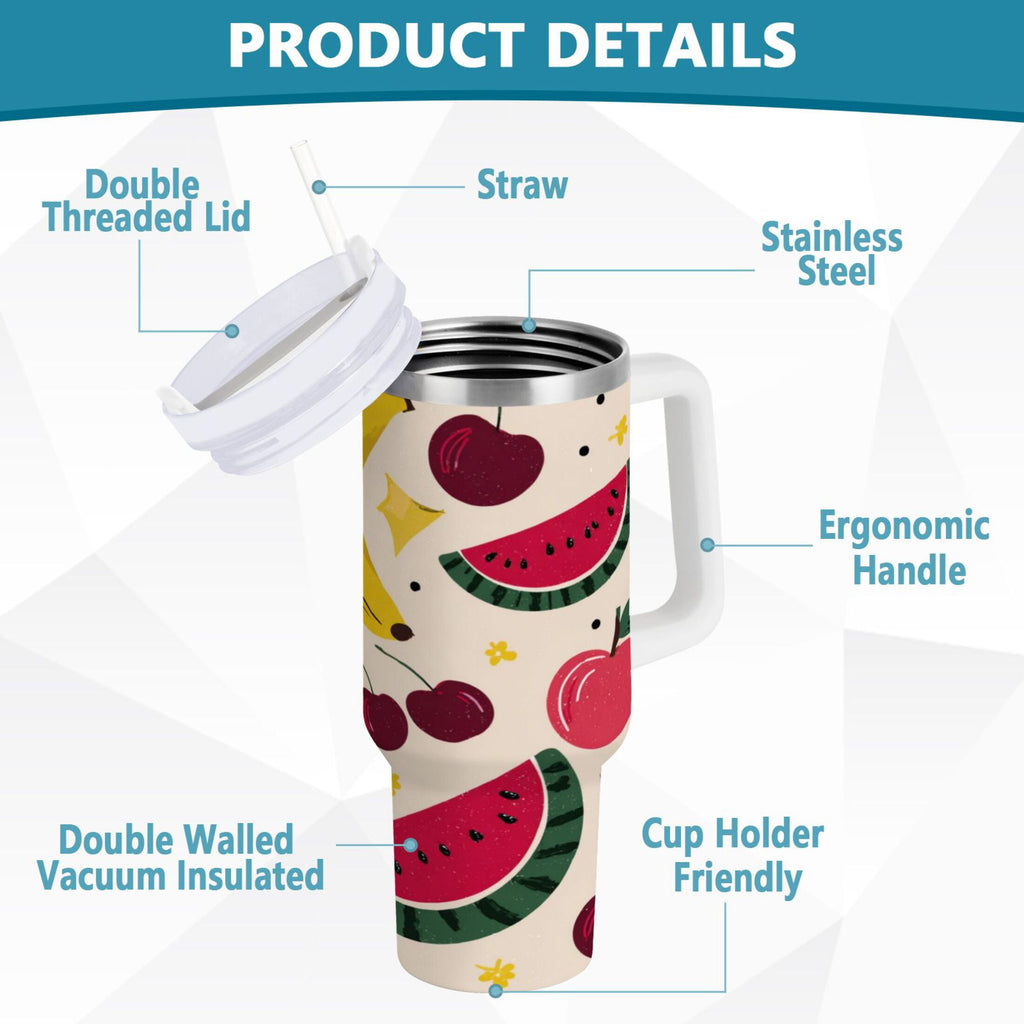 30 oz Insulated Stainless Steel Tumbler Double Wall Stainless Steel Tumbler with 2-Way Drinking Watermelon and Cherries - HD22