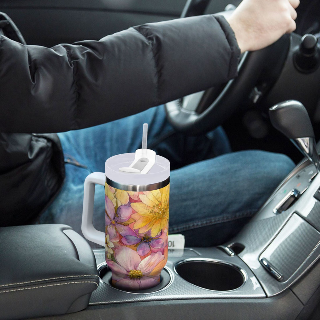 30 oz Insulated Stainless Steel Tumbler Double Wall Stainless Steel Tumbler with 2-Way Drinking Summer Blossoms - ZIWN