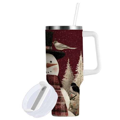30 oz Insulated Stainless Steel Tumbler Double Wall Stainless Steel Tumbler with 2-Way Drinking Snowman and Birds - OCFG