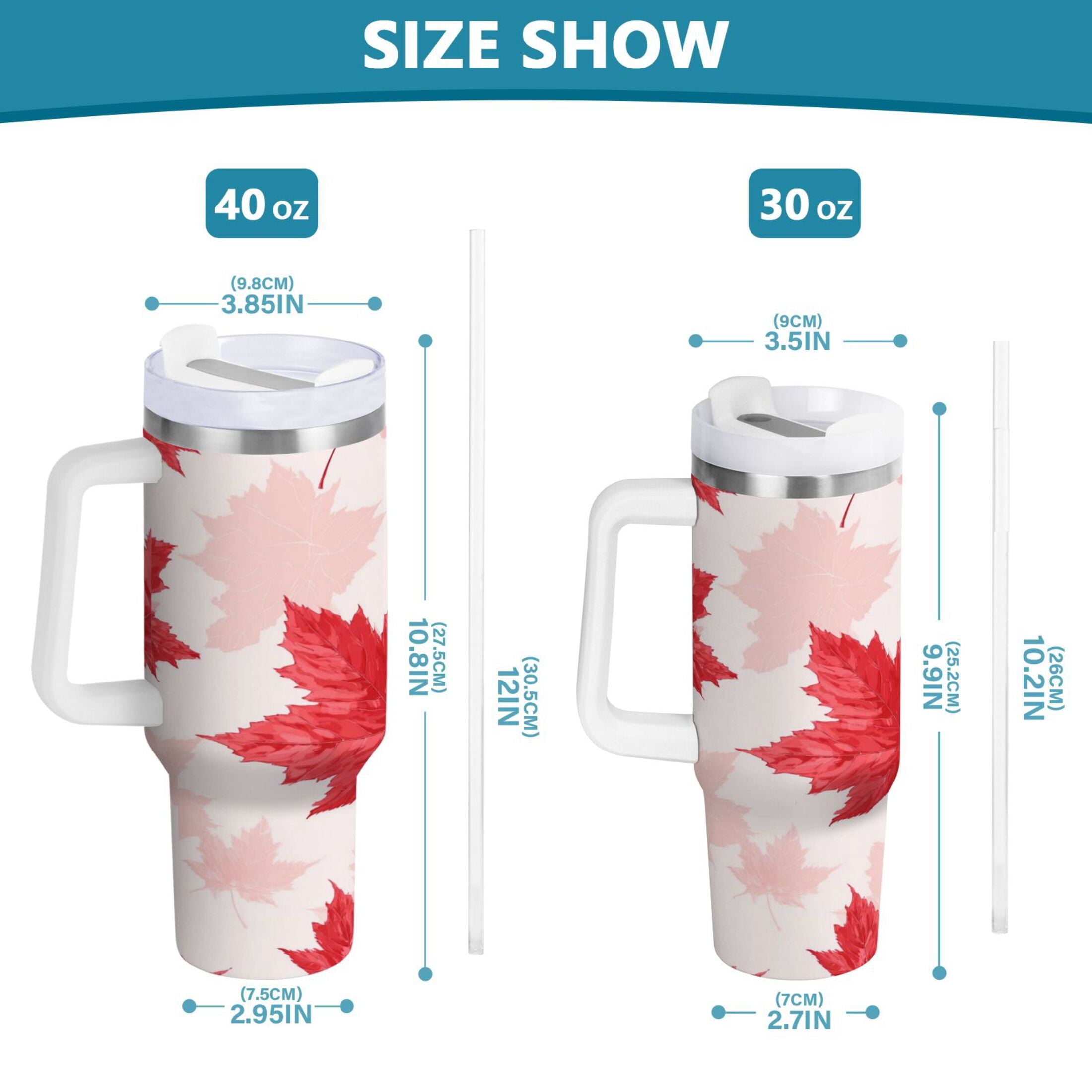 40 oz Insulated Stainless Steel Tumbler Double Wall Stainless Steel Tumbler with 2-Way Drinking Red Maple Leaves Pattern - C7HQ