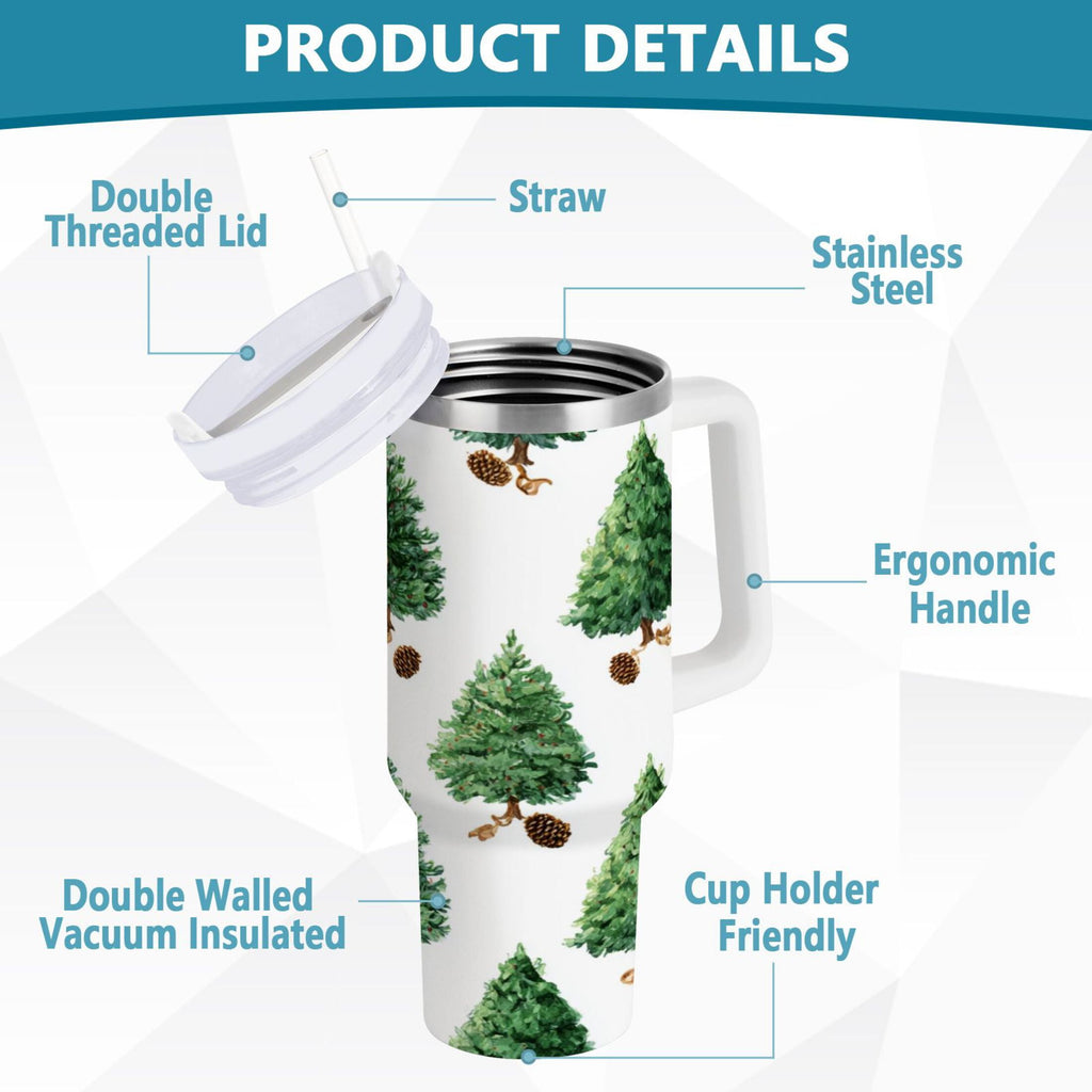 30 oz Insulated Stainless Steel Tumbler Double Wall Stainless Steel Tumbler with 2-Way Drinking Watercolor Green Christmas Tree - HY7R