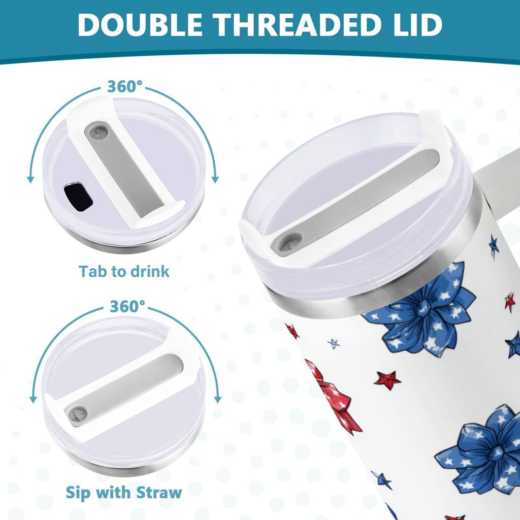 40 oz Insulated Stainless Steel Tumbler Double Wall Stainless Steel Tumbler with 2-Way Drinking Stars and Stripes Puttern Flower - AQA7