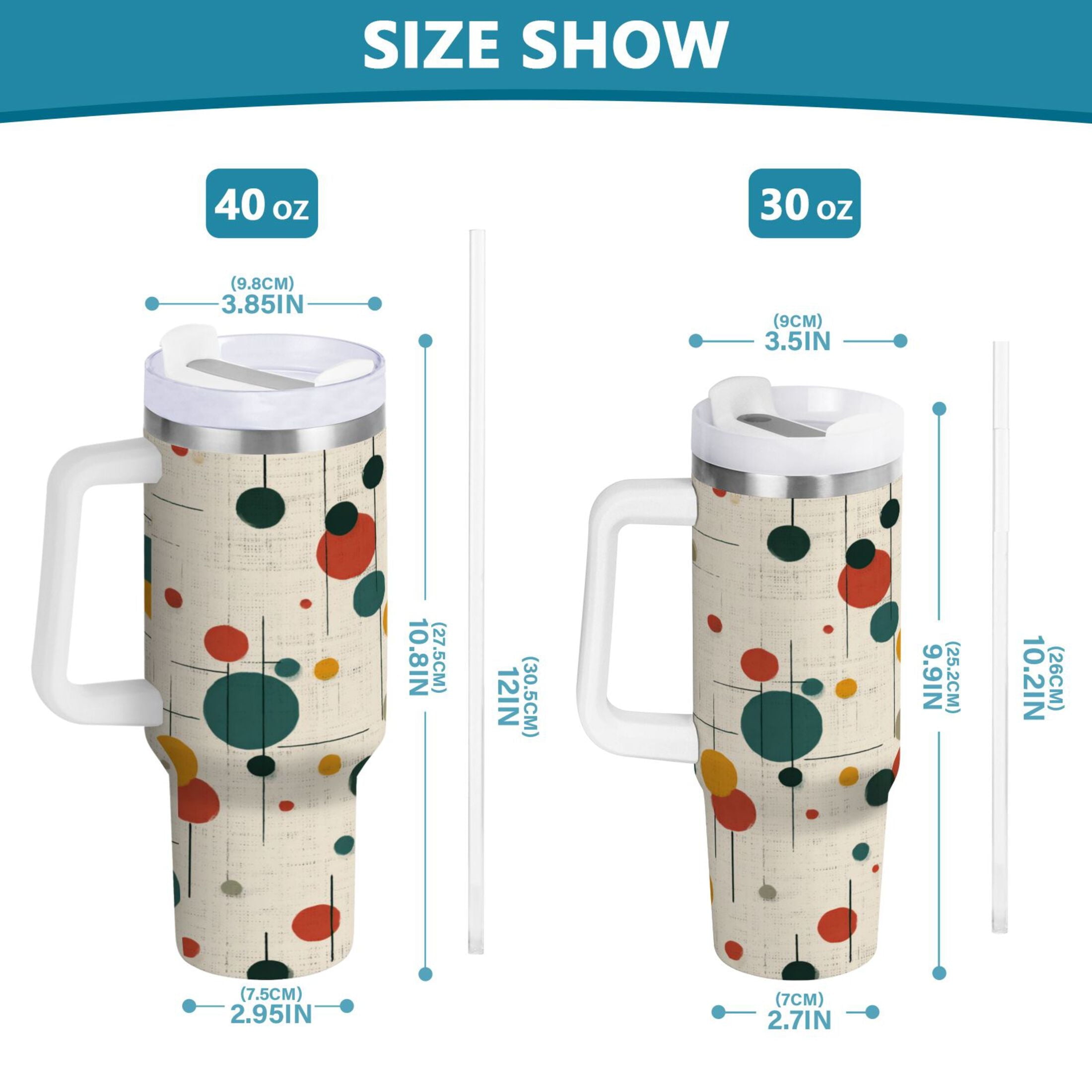 30 oz Insulated Stainless Steel Tumbler Double Wall Stainless Steel Tumbler with 2-Way Drinking Colorful Dots and Lines - M9YA