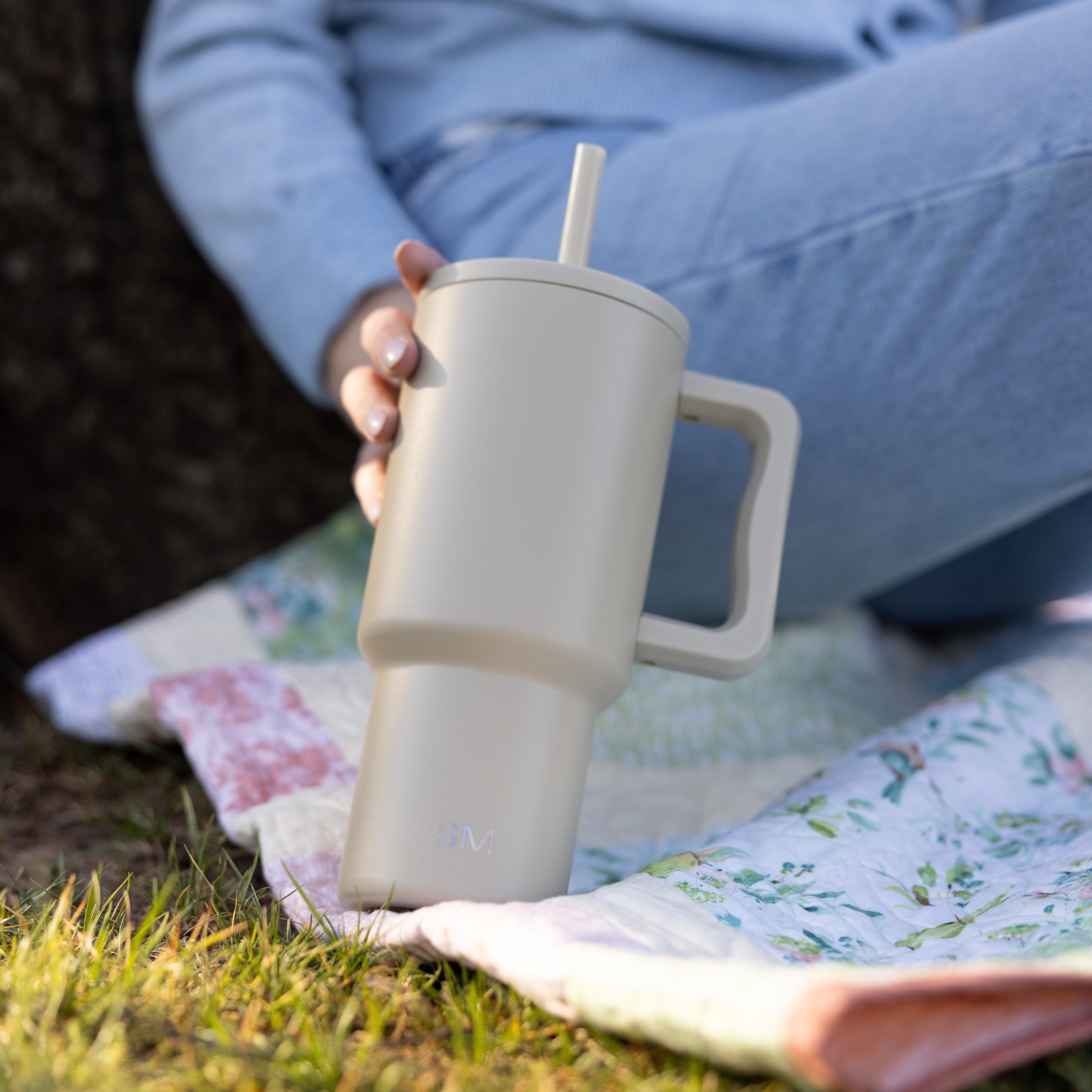 Simple Modern 30 fl oz Insulated Stainless Steel Trek Tumbler with Straw Lid | Seaglass Sage and Cream Checkmate - B21Q