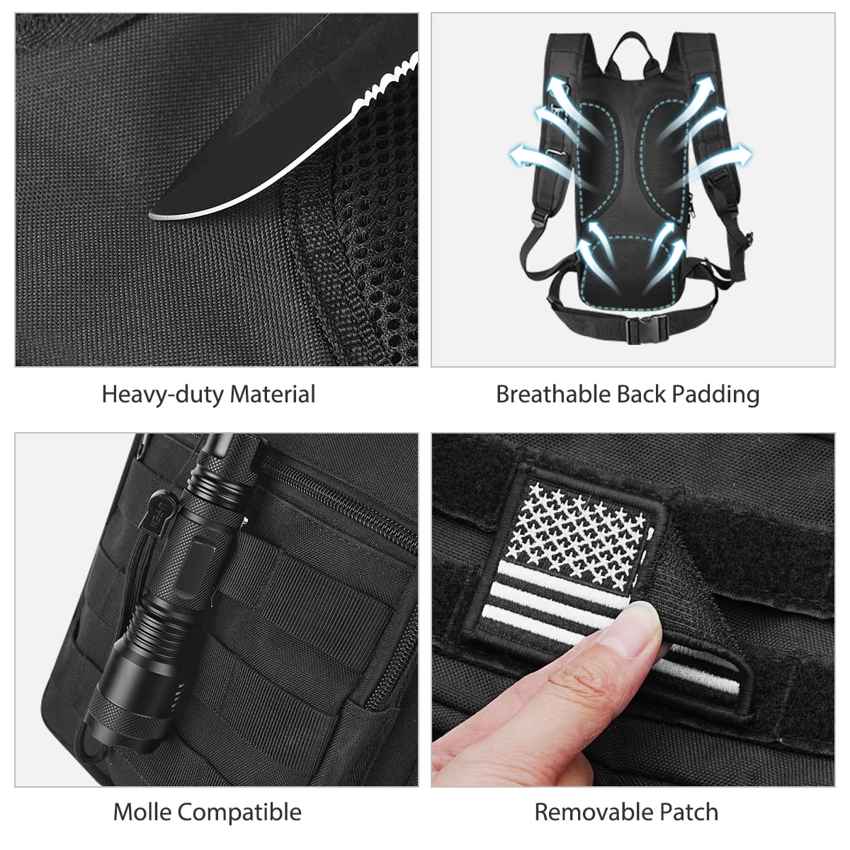 Brightify 17L Hydration Backpack with 3L TPU Water Bladder, Camel Backpack Hydration Pack for Hiking Hunting Climbing Cycling Biking Running, Molle Compatible Water Backpack for Men Women, Black - 1H75
