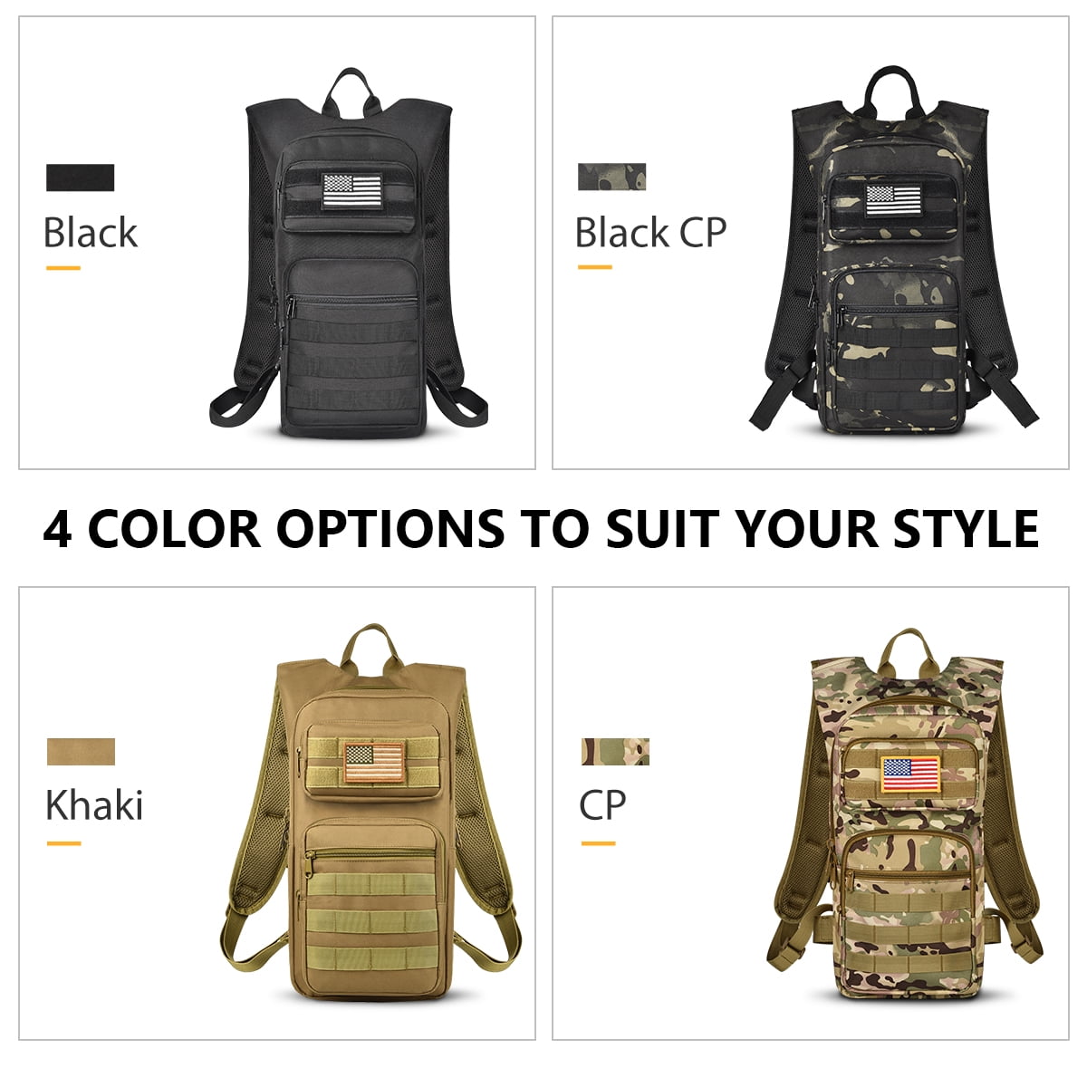 Brightify 17L Hydration Backpack with 3L TPU Water Bladder, Camel Backpack Hydration Pack for Hiking Hunting Climbing Cycling Biking Running, Molle Compatible Water Backpack for Men Women, Black - 1H75
