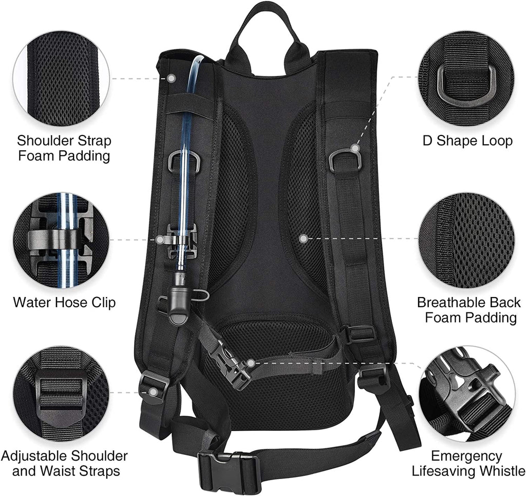 Brightify 17L Hydration Backpack with 3L TPU Water Bladder, Camel Backpack Hydration Pack for Hiking Hunting Climbing Cycling Biking Running, Molle Compatible Water Backpack for Men Women, Black - 1H75