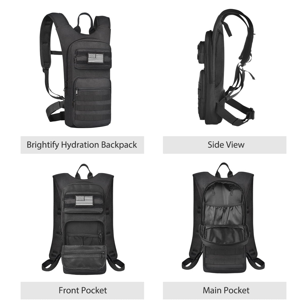 Brightify 17L Hydration Backpack with 3L TPU Water Bladder, Camel Backpack Hydration Pack for Hiking Hunting Climbing Cycling Biking Running, Molle Compatible Water Backpack for Men Women, Black - 1H75