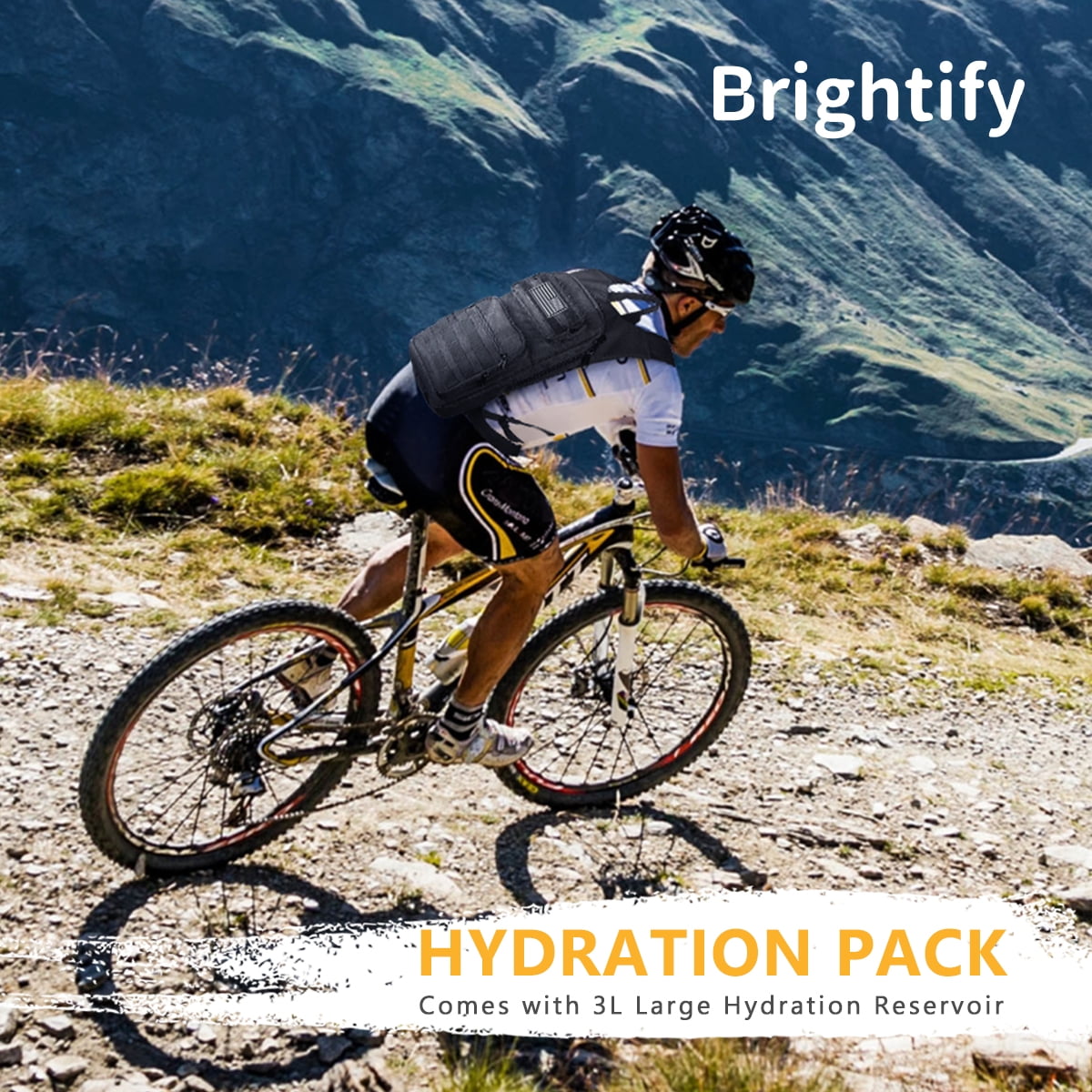 Brightify 17L Hydration Backpack with 3L TPU Water Bladder, Camel Backpack Hydration Pack for Hiking Hunting Climbing Cycling Biking Running, Molle Compatible Water Backpack for Men Women, Black - 1H75