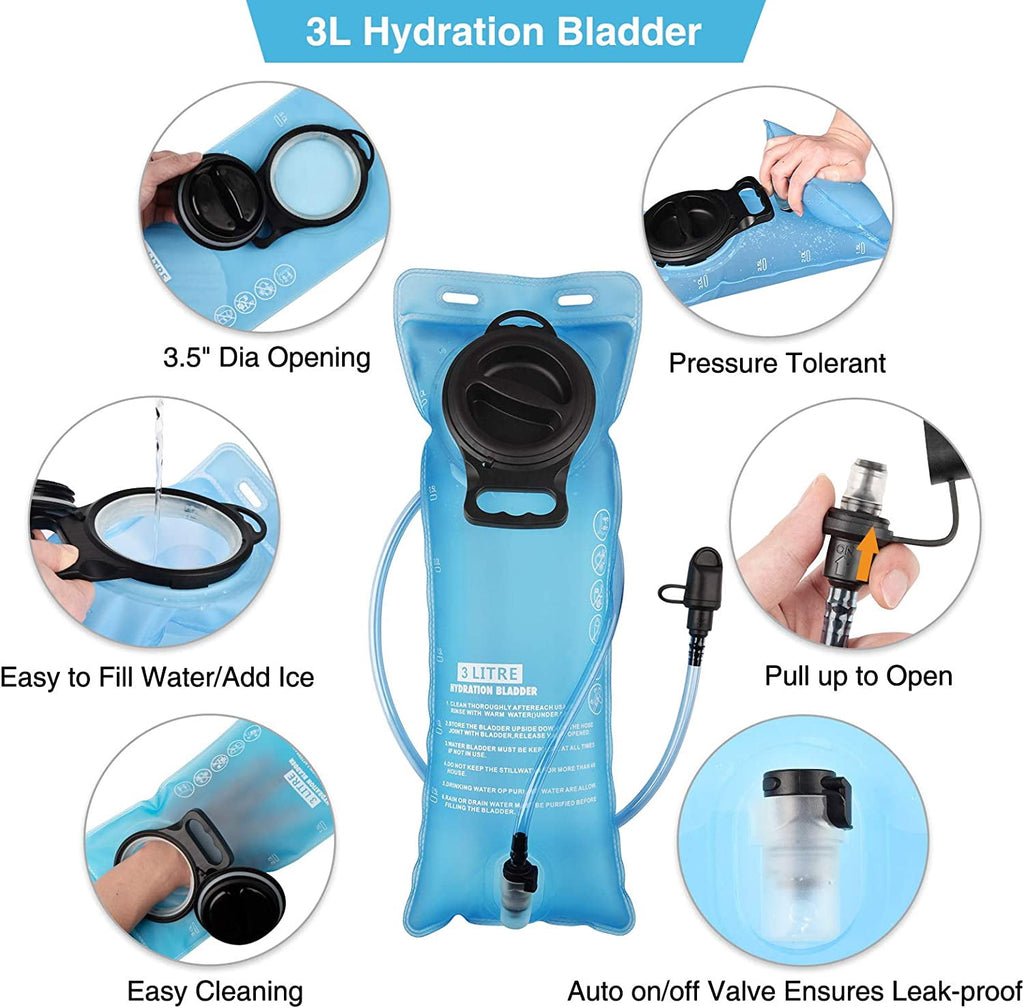 Brightify 17L Hydration Backpack with 3L TPU Water Bladder, Camel Backpack Hydration Pack for Hiking Hunting Climbing Cycling Biking Running, Molle Compatible Water Backpack for Men Women, Black - 1H75