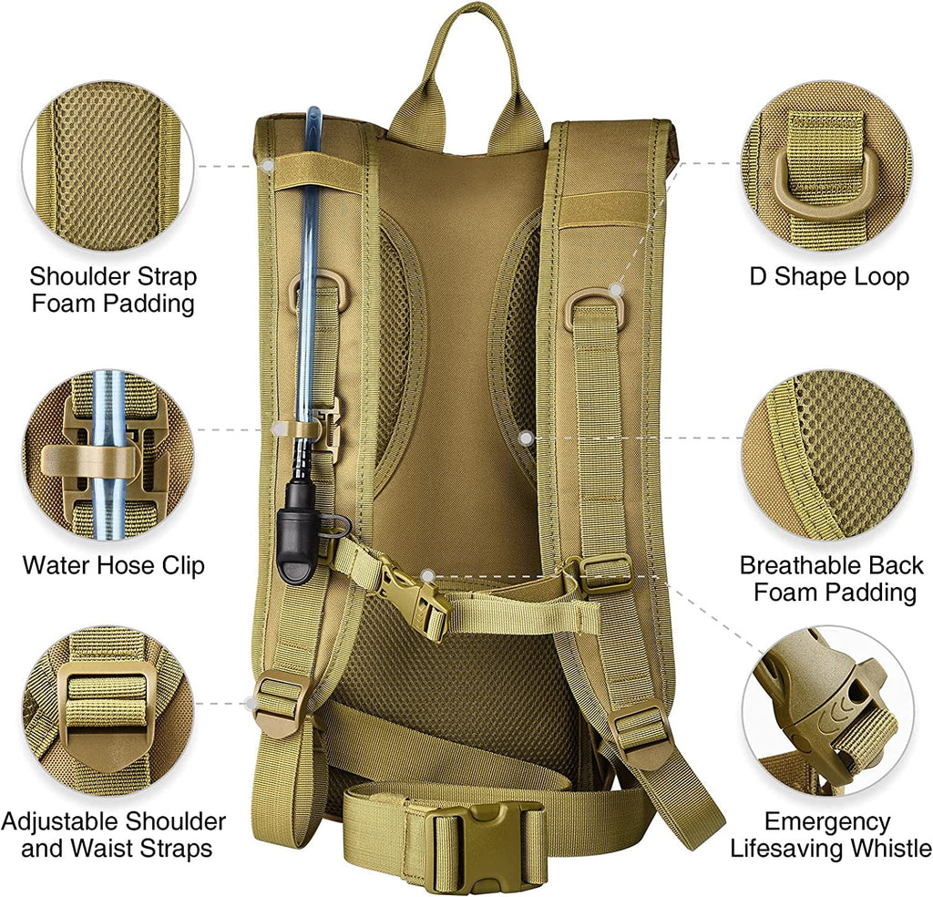 Brightify 17L Hydration Backpack with 3L TPU Water Bladder, Camel Backpack Hydration Pack for Hiking Hunting Climbing Cycling Biking Running, Molle Compatible Water Backpack for Men Women, Black - 1H75