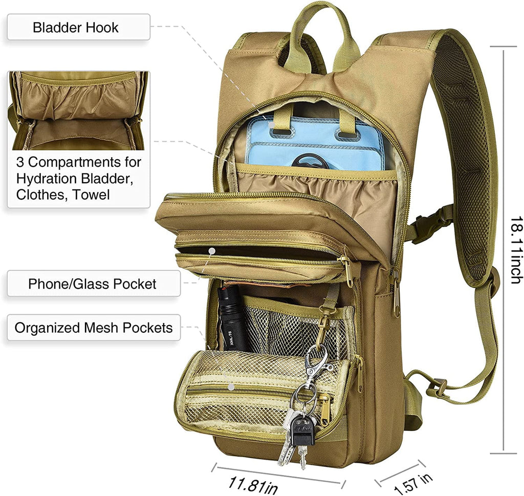 Brightify 17L Hydration Backpack with 3L TPU Water Bladder, Camel Backpack Hydration Pack for Hiking Hunting Climbing Cycling Biking Running, Molle Compatible Water Backpack for Men Women, Black - 1H75