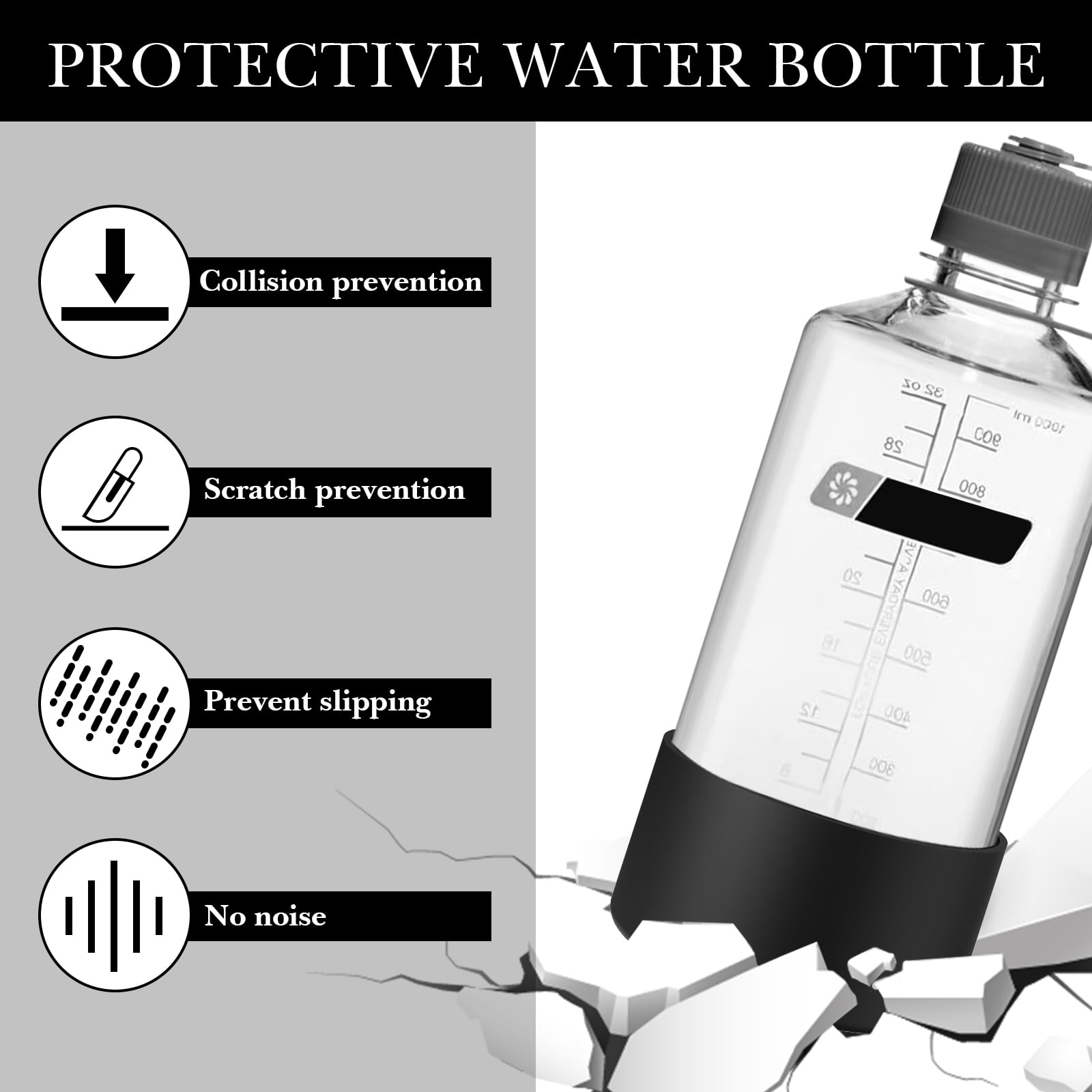 Linkidea 2 Pack Water Bottle Boot Compatible with Nalgene Sustain Wide Mouth 32oz/48oz, Narrow Mouth 32oz, Silicone Anti-Slip Bottle Bottom Bumper Protector (Black) - KQDS