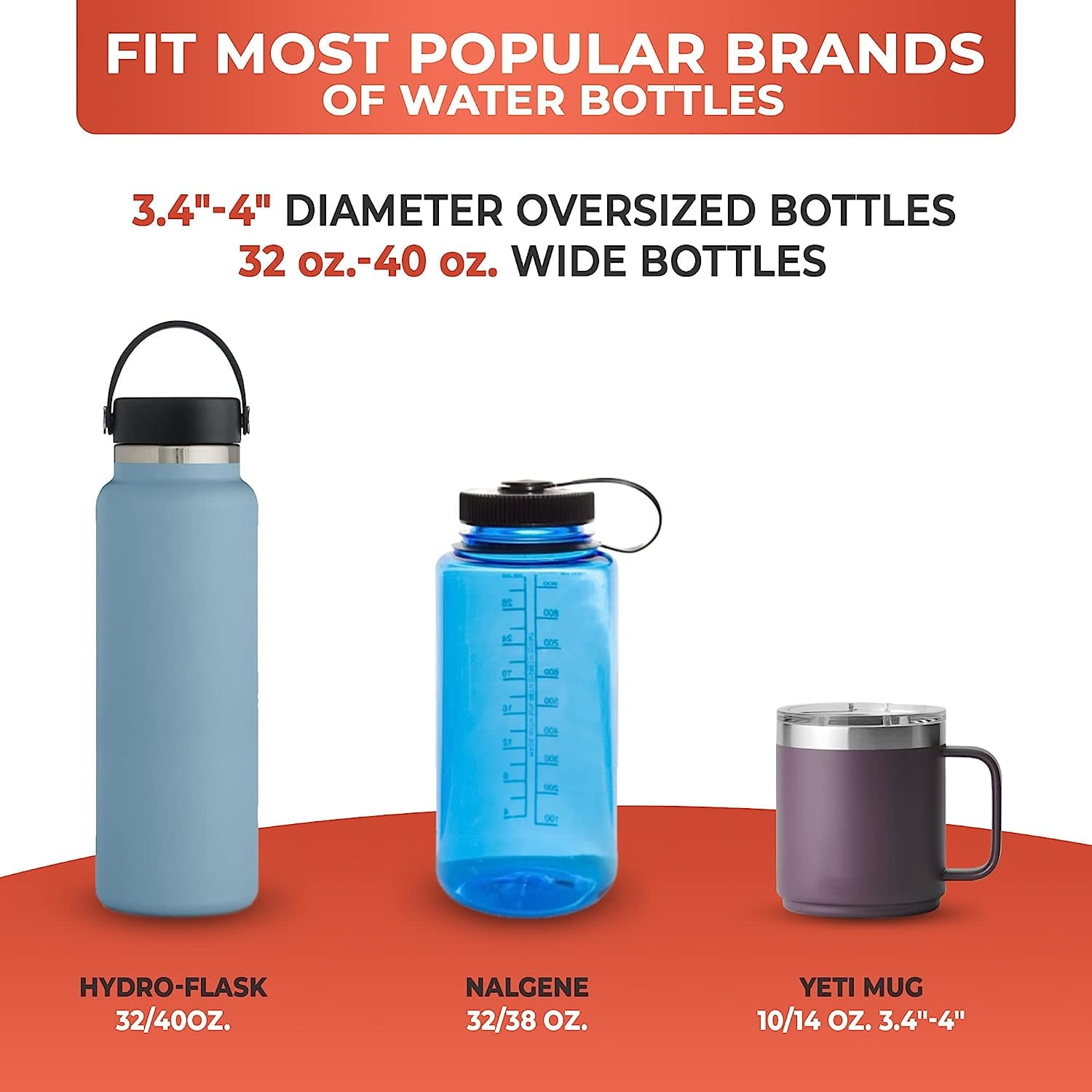 Cup Holder Expander - Fits Hydro Flasks 32/40 oz, Nalgene,  &amp; Large Bottles up to 3.8  Wide - for  up to 3.2  Wide - Black - 8P71