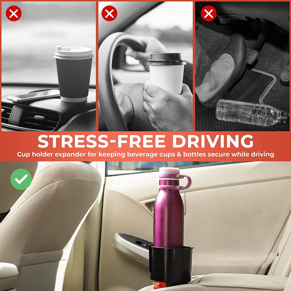 Cup Holder Expander - Fits Hydro Flasks 32/40 oz, Nalgene,  &amp; Large Bottles up to 3.8  Wide - for  up to 3.2  Wide - Black - 8P71