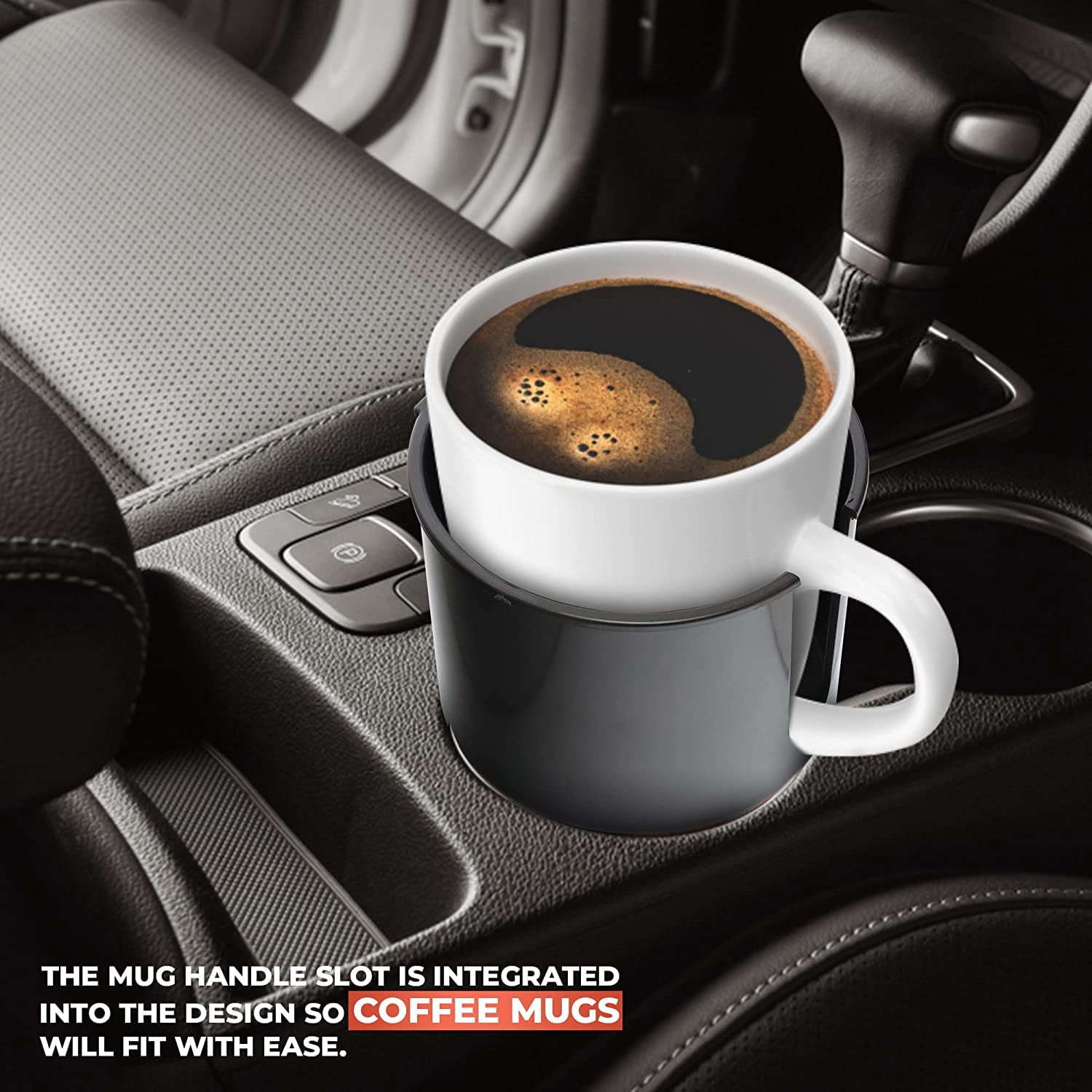 Cup Holder Expander - Fits Hydro Flasks 32/40 oz, Nalgene,  &amp; Large Bottles up to 3.8  Wide - for  up to 3.2  Wide - Black - 8P71