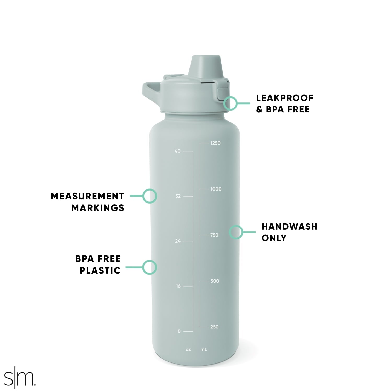 Simple Modern 48 fl oz Reusable Tritan Summit Water Bottle with Silicone Straw Lid|Seaglass Sage - 9LP4