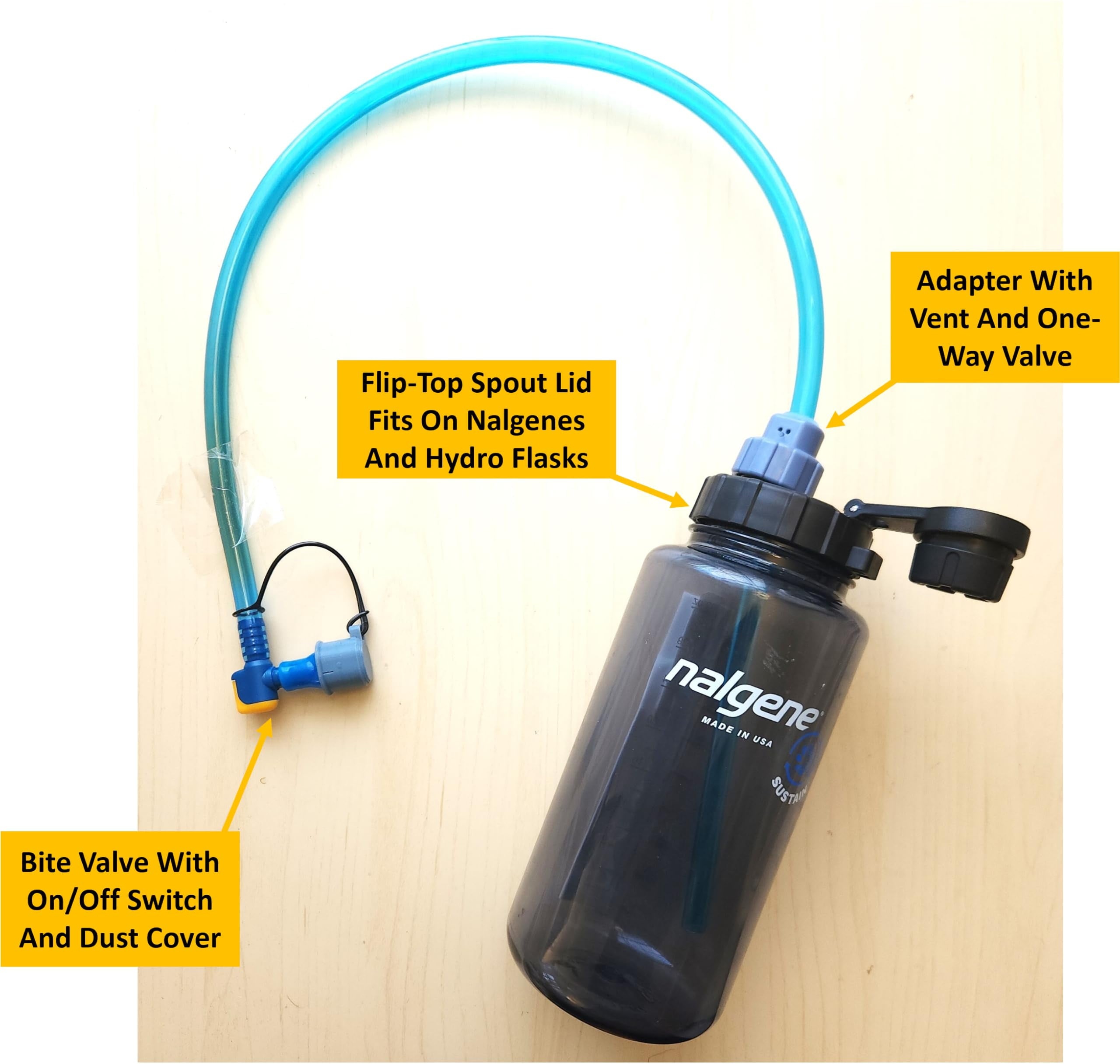 Universal Hydration Adapter for Nalgene Smartwater Bottles 28mm Wide Mouth, Flip Top Spout Lid with Loop, Hiking Running Cycling Accessory, Blue - 8X0J