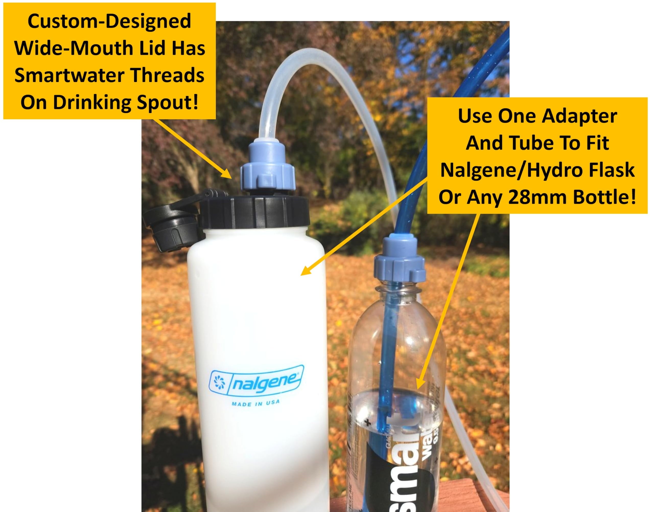 Universal Hydration Adapter for Nalgene Smartwater Bottles 28mm Wide Mouth, Flip Top Spout Lid with Loop, Hiking Running Cycling Accessory, Blue - 8X0J