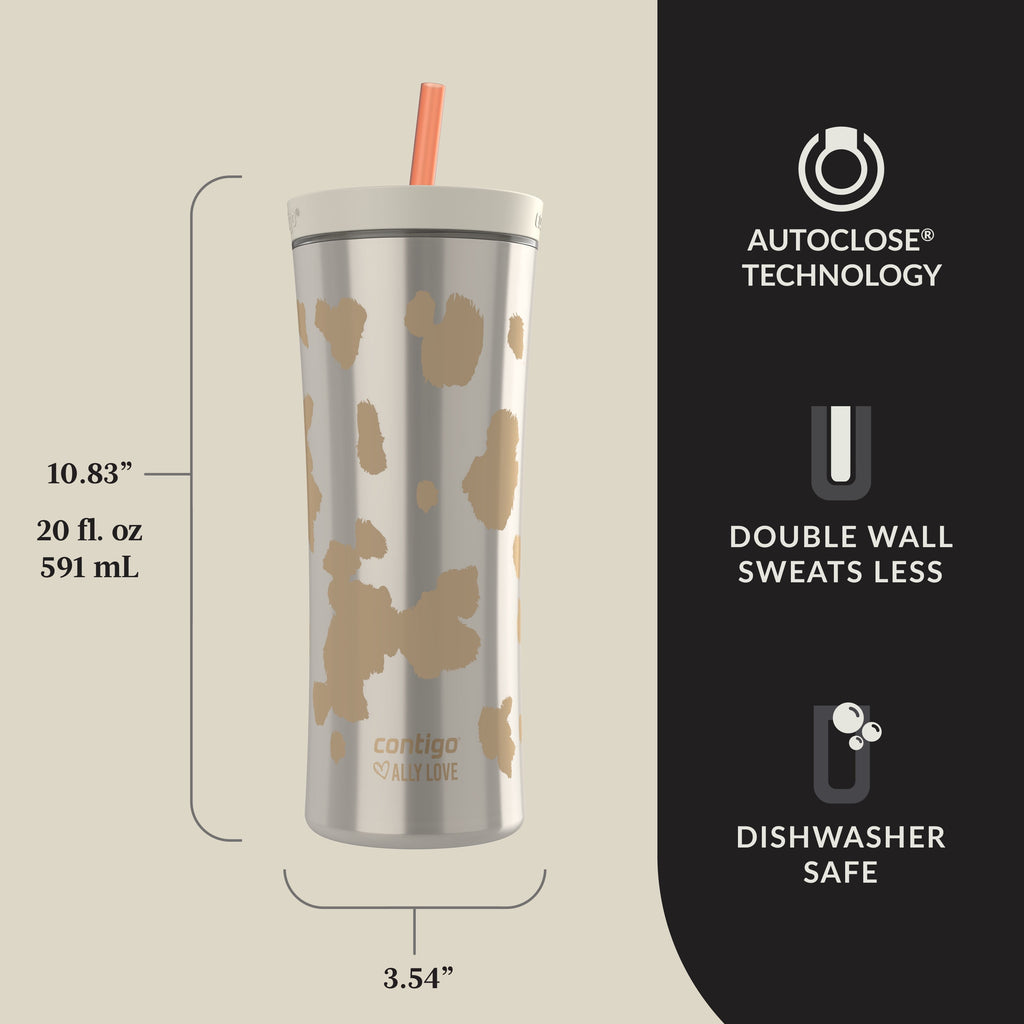 Contigo 20oz Shake &amp; Go Tumbler, Plastic with Straw, Oatmilk Cowhide Couture - LAQ0