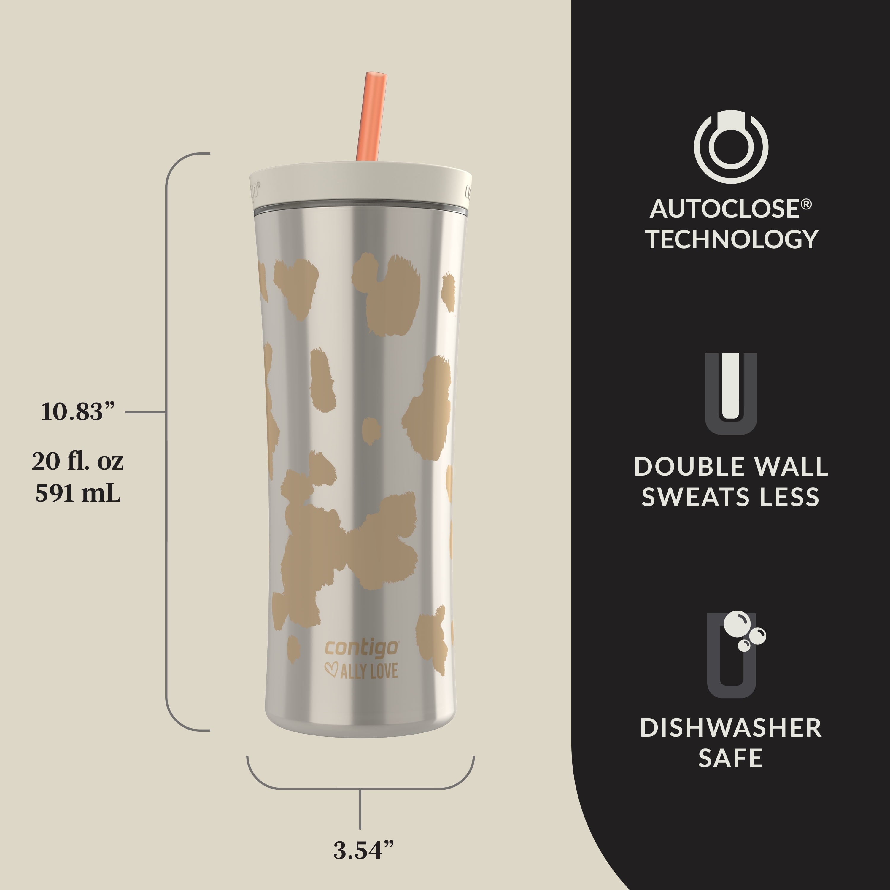 Contigo 20oz Shake &amp; Go Tumbler, Plastic with Straw, Oatmilk Cowhide Couture - LAQ0