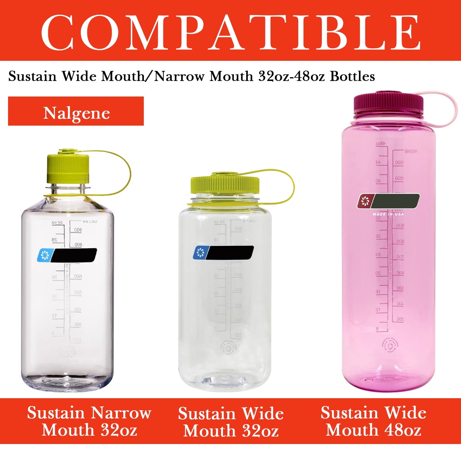 Linkidea 2 Pack Water Bottle Boot Compatible with Nalgene Sustain Wide Mouth 32oz/48oz, Narrow Mouth 32oz, Silicone Anti-Slip Bottle Bottom Bumper Protector (Red) - G52Z