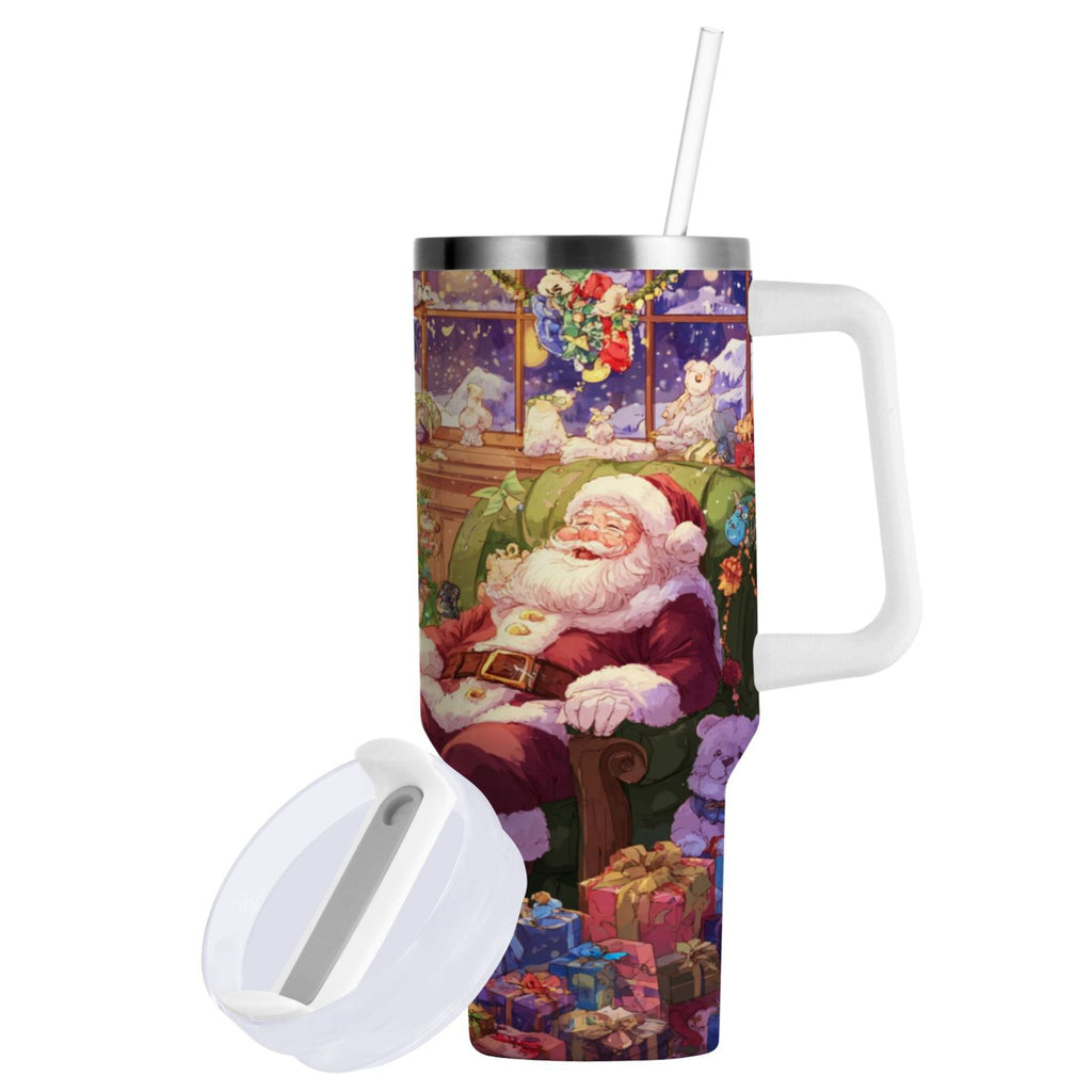 40 oz Insulated Stainless Steel Tumbler Double Wall Stainless Steel Tumbler with 2-Way Drinking Festive Christmas Scene - 1PJ0