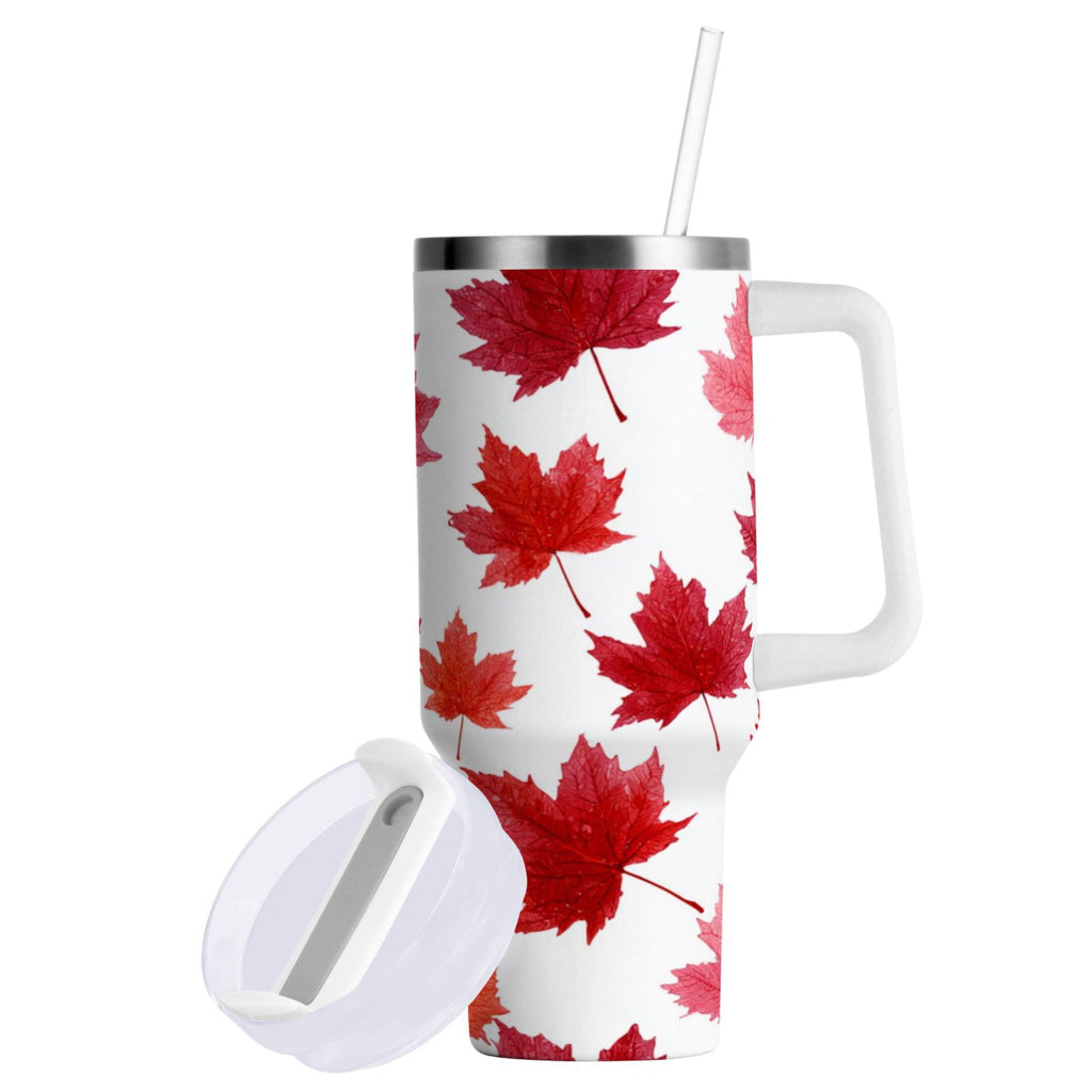 30 oz Insulated Stainless Steel Tumbler Double Wall Stainless Steel Tumbler with 2-Way Drinking Vibrant Red Maple Leaves - KDQ5