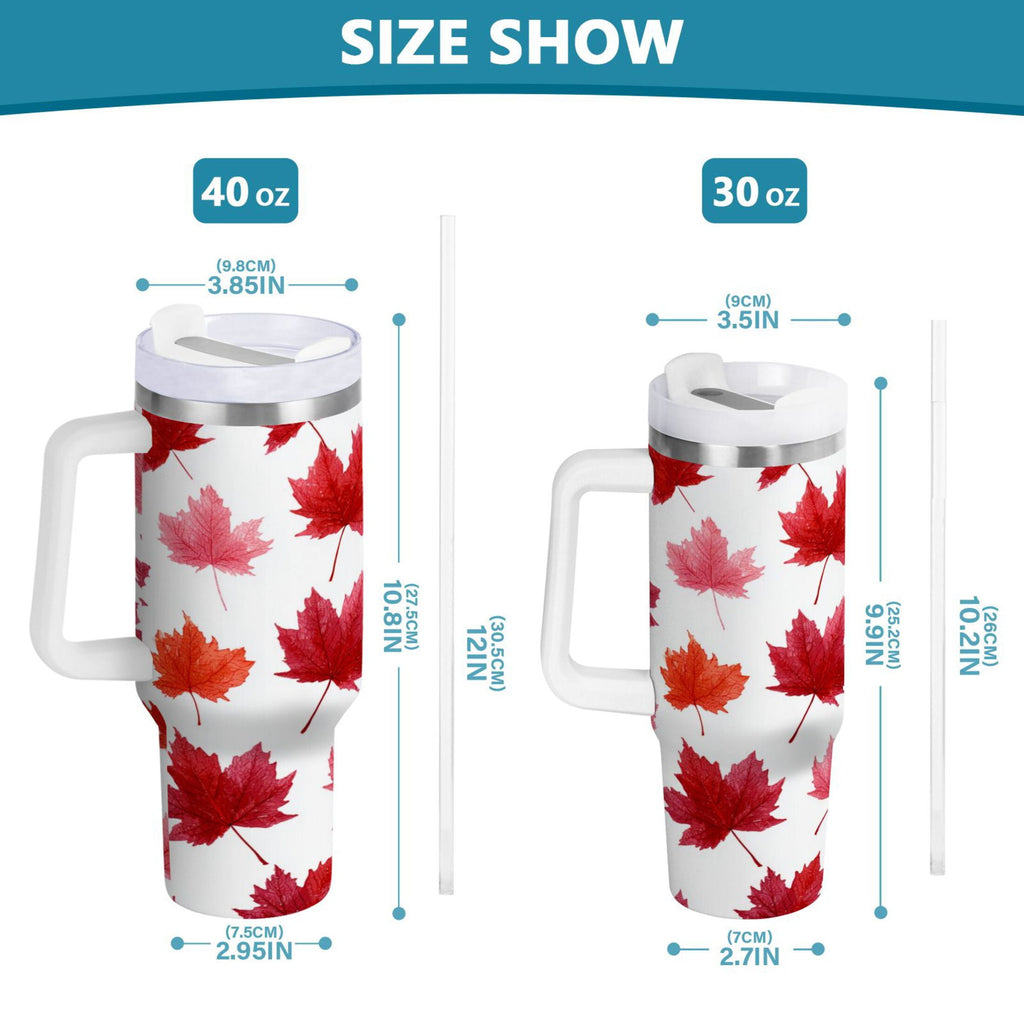 30 oz Insulated Stainless Steel Tumbler Double Wall Stainless Steel Tumbler with 2-Way Drinking Vibrant Red Maple Leaves - KDQ5
