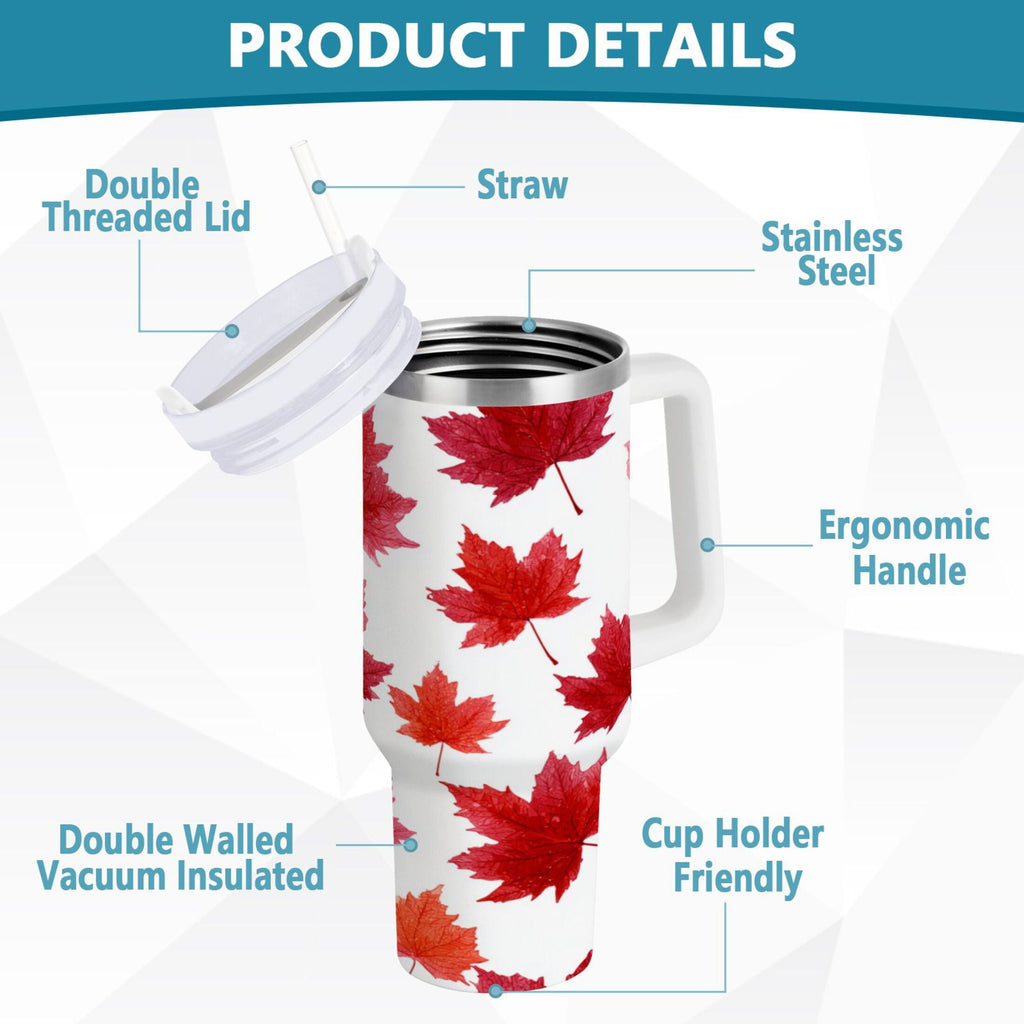 30 oz Insulated Stainless Steel Tumbler Double Wall Stainless Steel Tumbler with 2-Way Drinking Vibrant Red Maple Leaves - KDQ5
