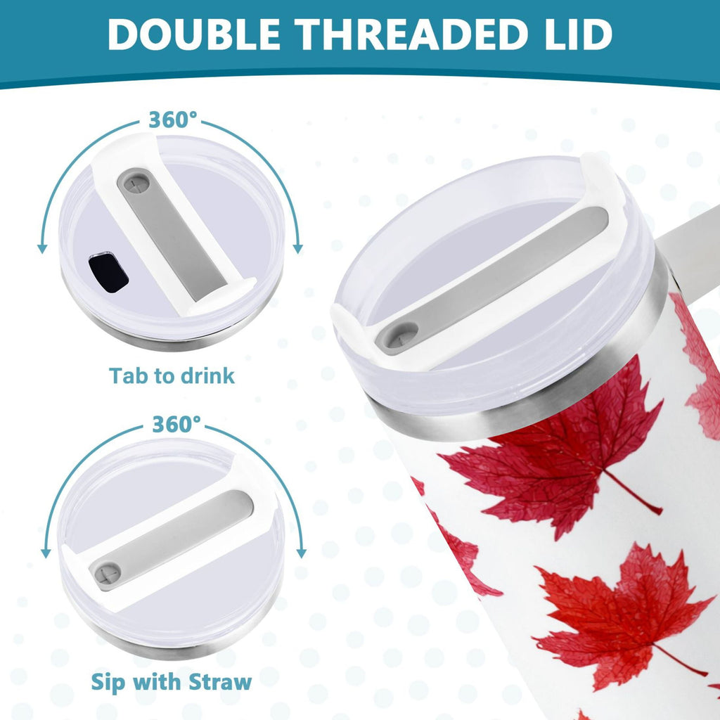 30 oz Insulated Stainless Steel Tumbler Double Wall Stainless Steel Tumbler with 2-Way Drinking Vibrant Red Maple Leaves - KDQ5