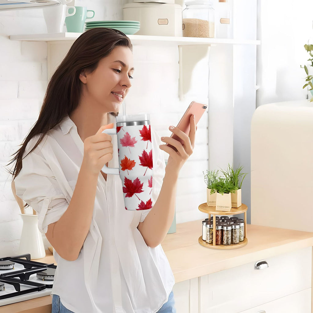 30 oz Insulated Stainless Steel Tumbler Double Wall Stainless Steel Tumbler with 2-Way Drinking Vibrant Red Maple Leaves - KDQ5
