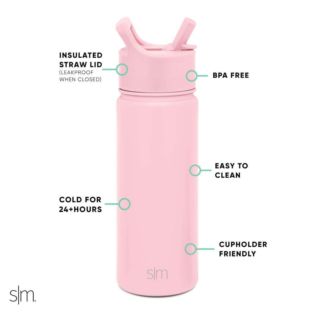 Simple Modern Kids Water Bottle with Straw Lid Vacuum Insulated Stainless Steel Metal Thermos Bottles | Reusable Leak Proof BPA-Free Flask for School | Summit Collection | 18oz, Blush -Blush - F96B