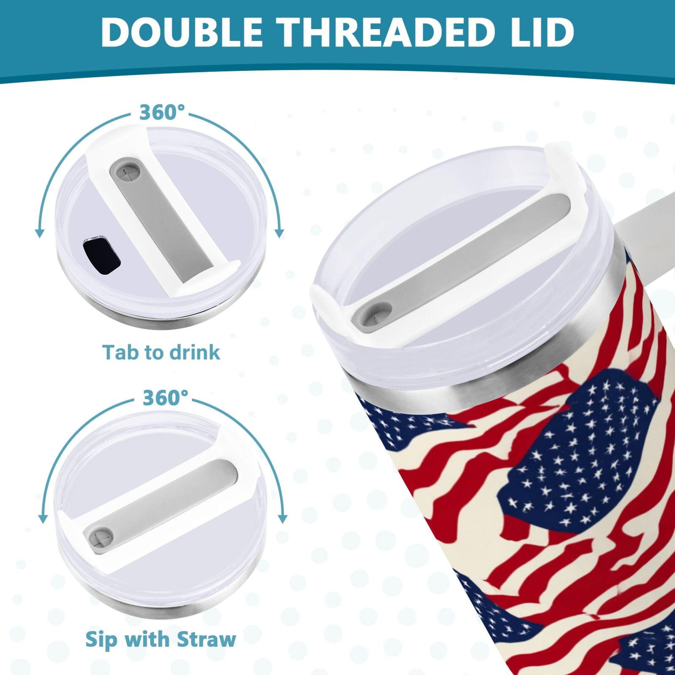 40 oz Insulated Stainless Steel Tumbler Double Wall Stainless Steel Tumbler with 2-Way Drinking Flags Abstract Design - 5PPG