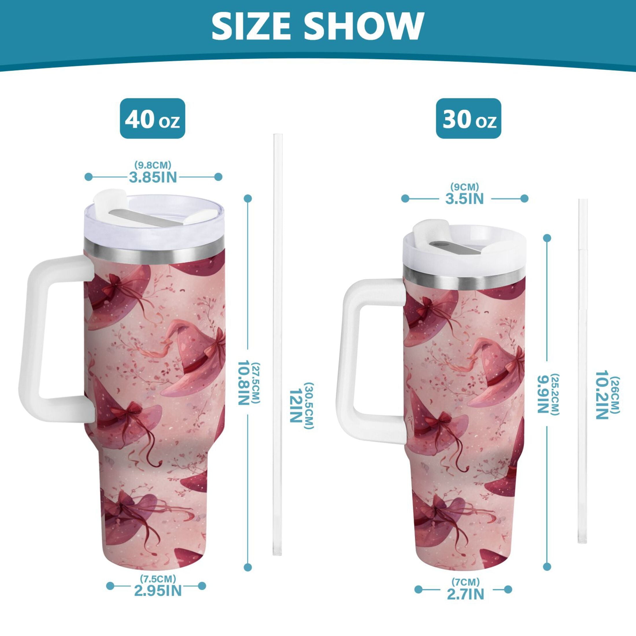 30 oz Insulated Stainless Steel Tumbler Double Wall Stainless Steel Tumbler with 2-Way Drinking Hats with Delicate Bows - G5GX