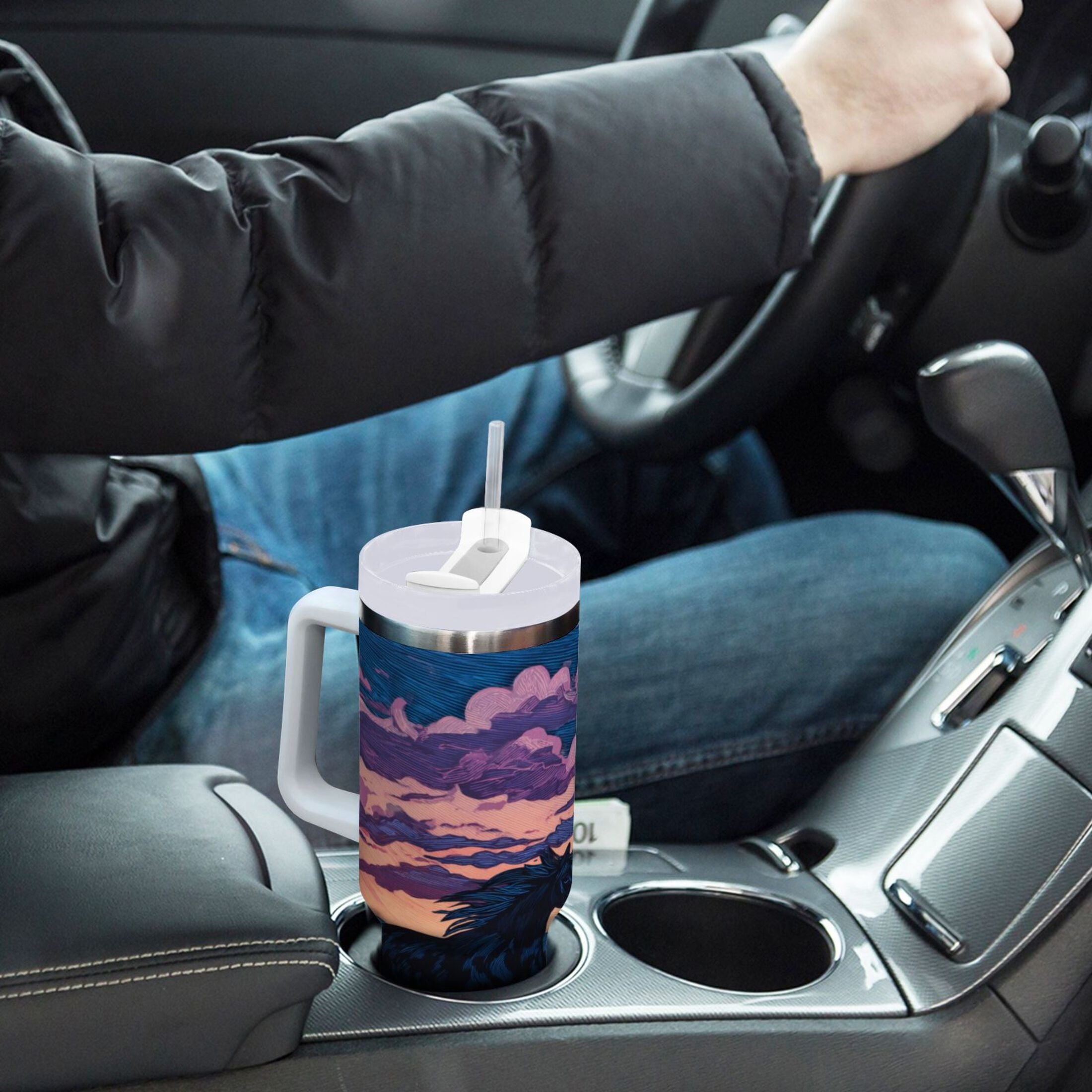 40 oz Insulated Stainless Steel Tumbler Double Wall Stainless Steel Tumbler with 2-Way Drinking Wild Horses Running - F54D